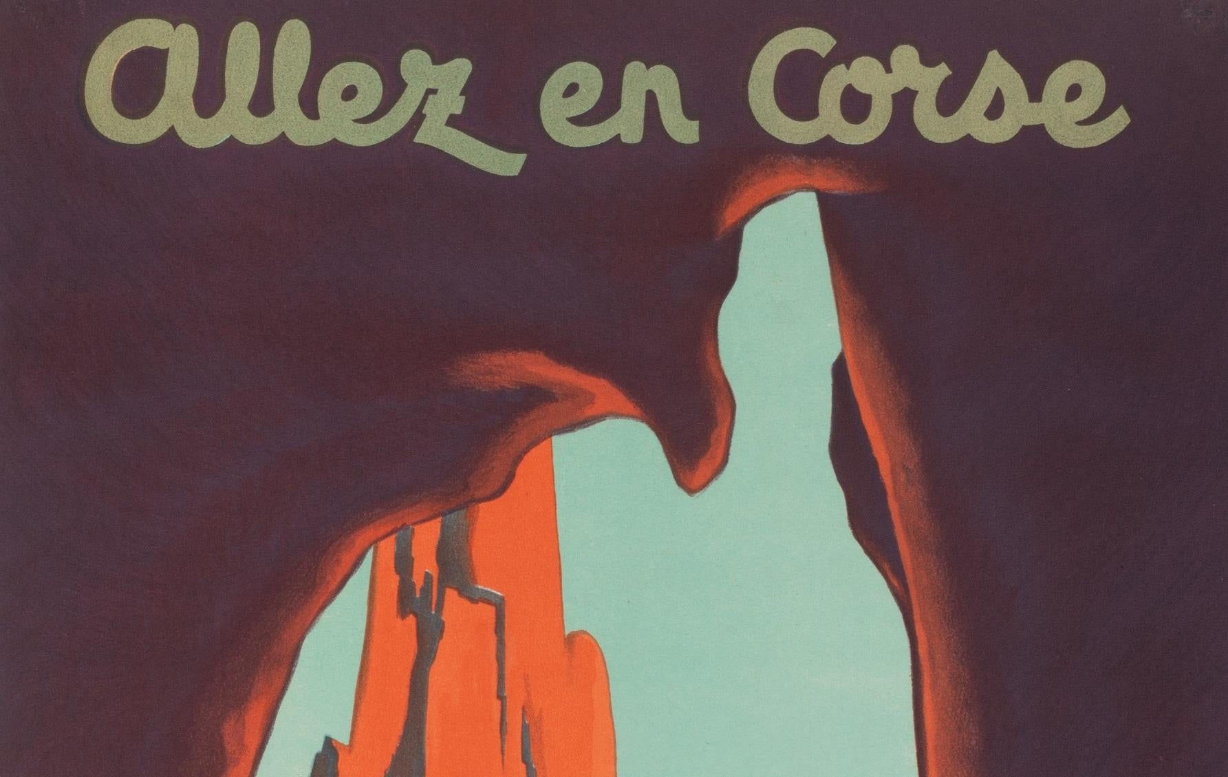 Mid-Century Modern Collin, Original Vintage Poster, Corsica, Transatlantique, Ocean Liner, 1950