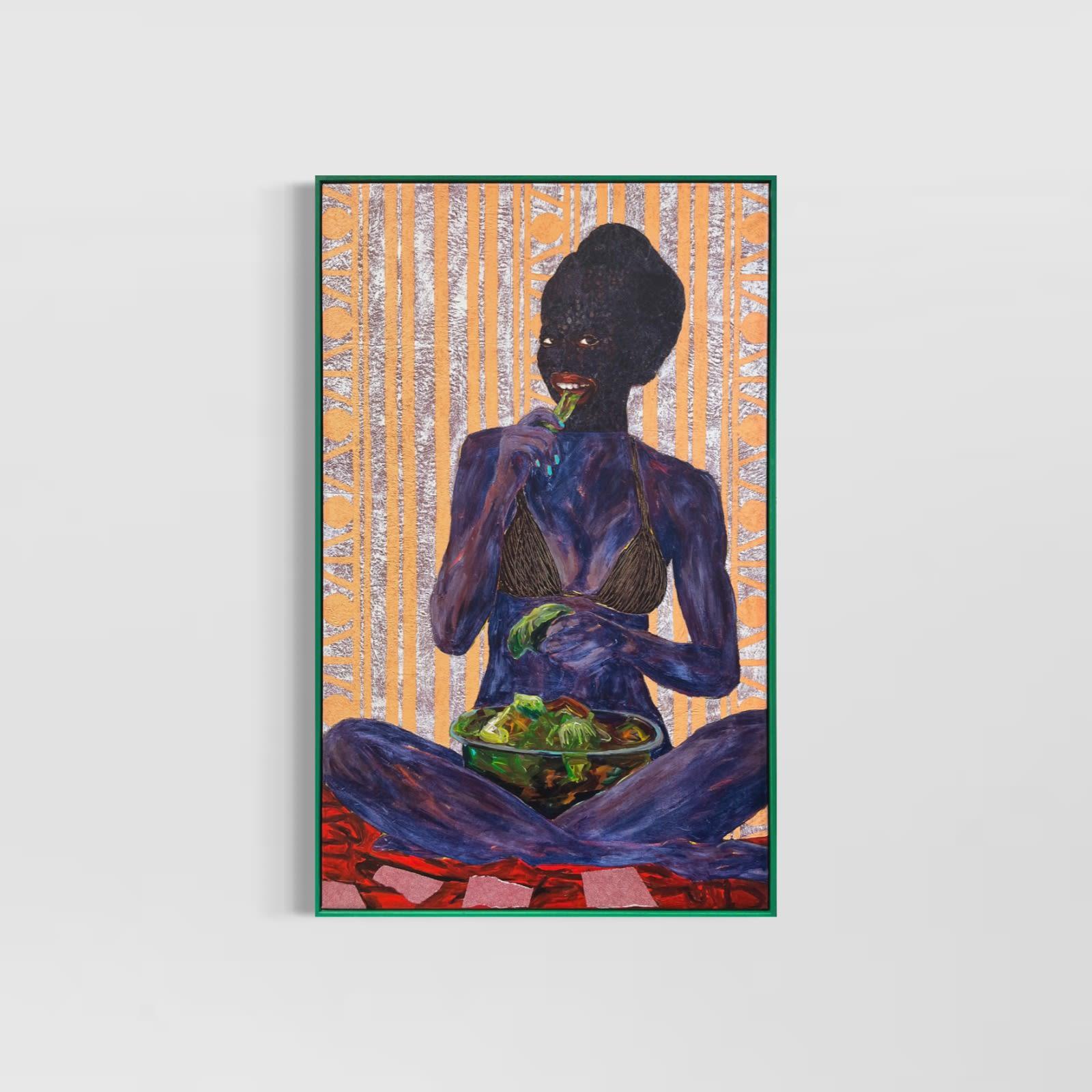 Smiling Girl Eating Salat, von Collin Sekajugo, Zeitgenössische afrikanische Kunst, 2022 im Angebot 1