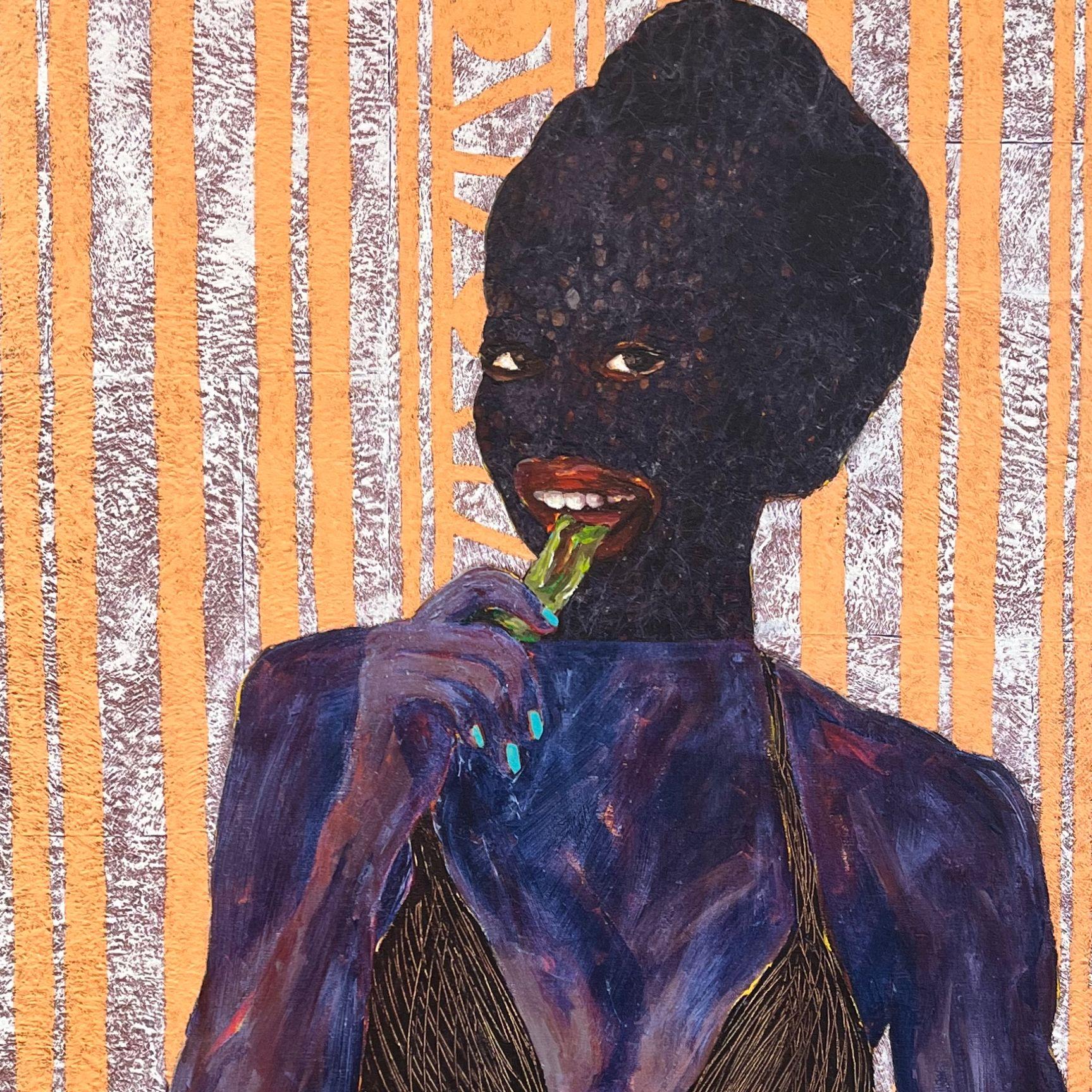 Smiling Girl Eating Salat, von Collin Sekajugo, Zeitgenössische afrikanische Kunst, 2022 im Angebot 2