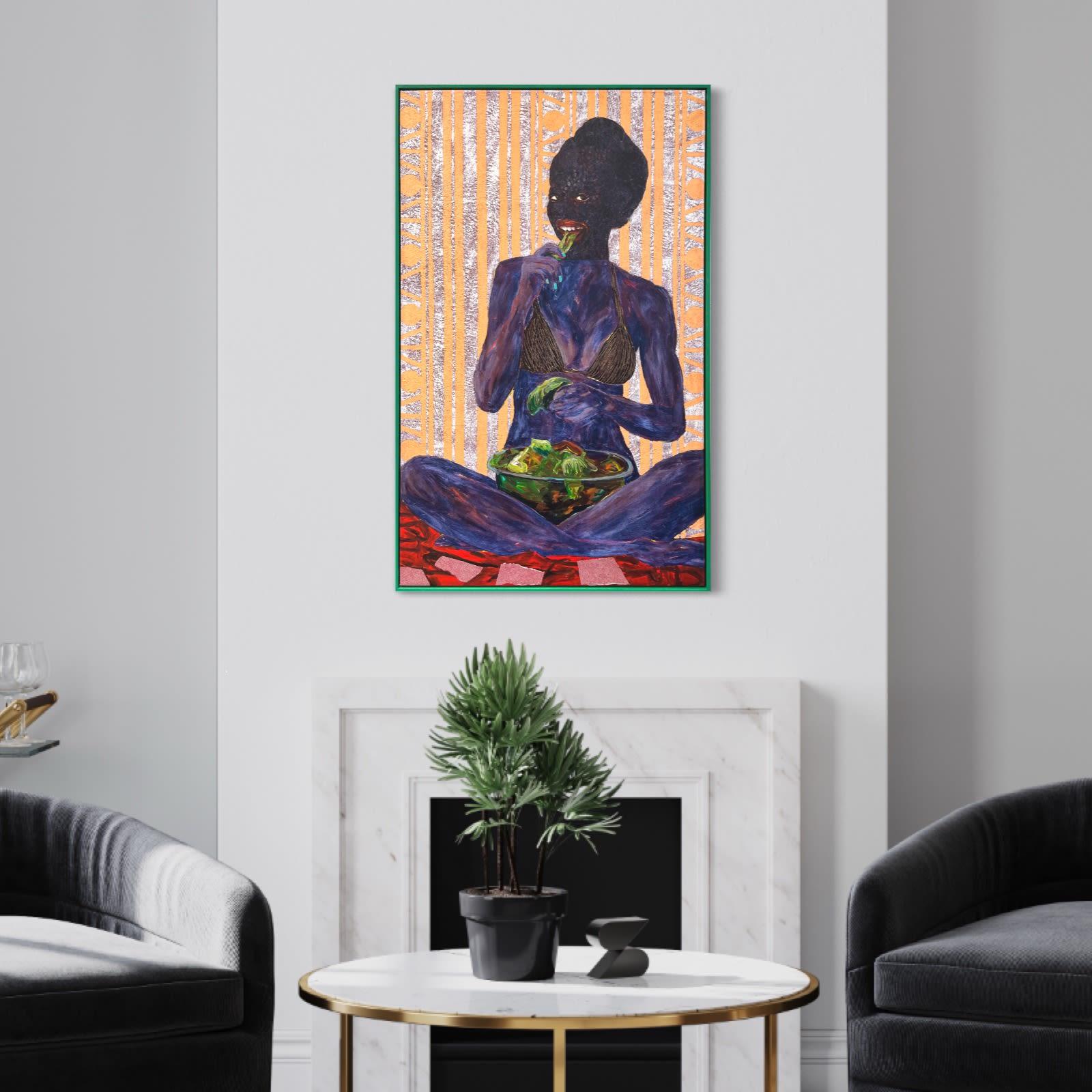 Smiling Girl Eating Salad by Collin Sekajugo, Contemporary African Art For Sale 2