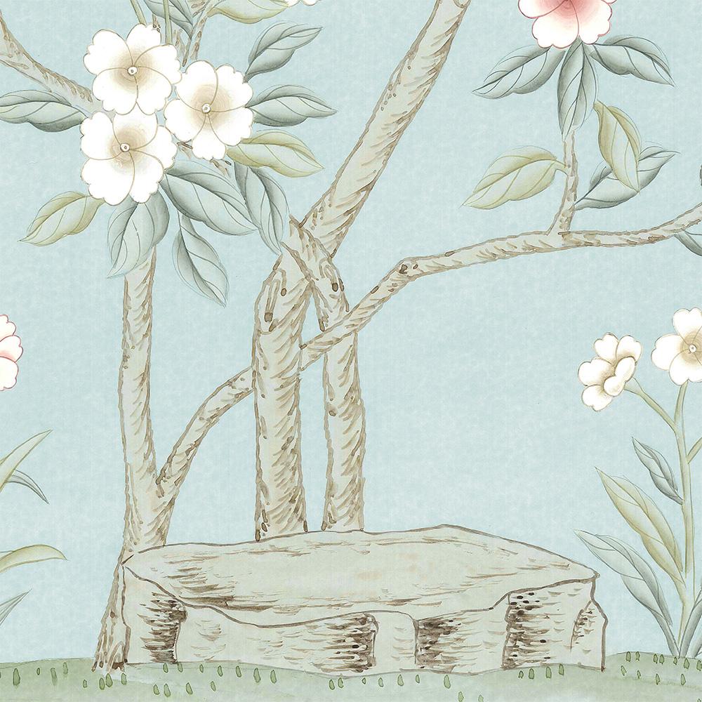 Chinoiserie-Wandteppich aus Buchsbaumholz (Papier) im Angebot
