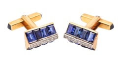 COLLINGWOOD & SON London Art-Deco Cufflinks In 18Kt Gold Sapphires & Diamonds