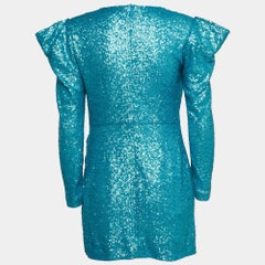 Collini Blue Sequin Draped Long Sleeve Mini Dress S
