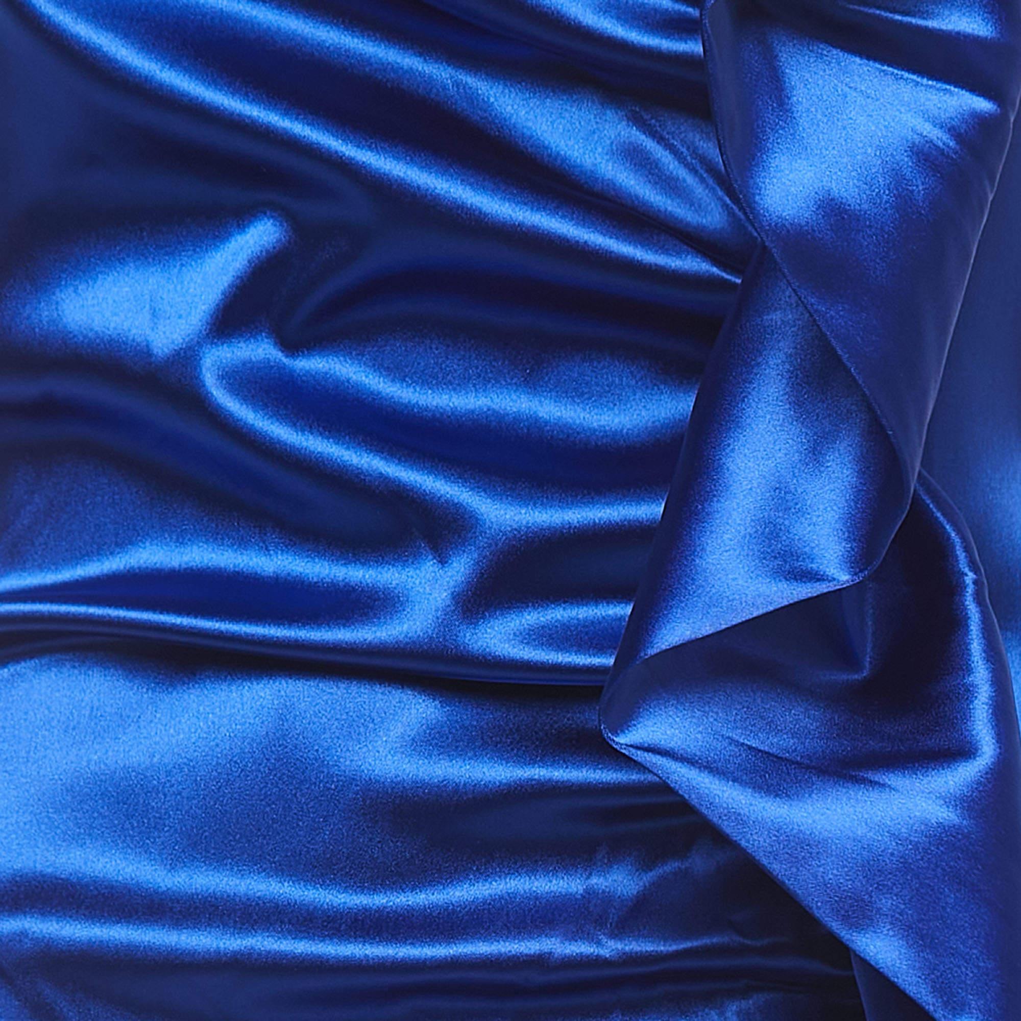 Collini Königsblaues gerafftes trägerloses Minikleid aus Satin S (Blau) im Angebot