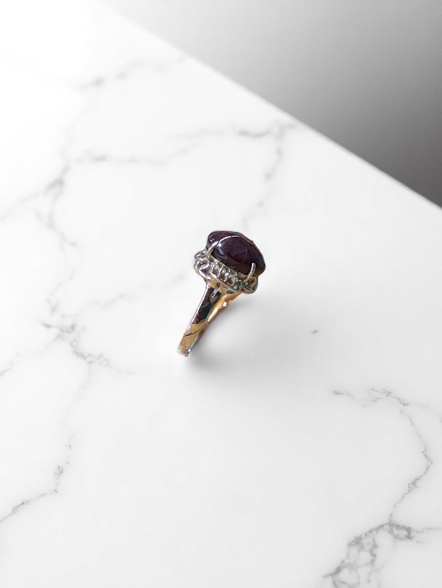 Oval Cut Collins  18k White Gold Ring with 7 ct Star Ruby & .12 ctw Natural Diamonds For Sale