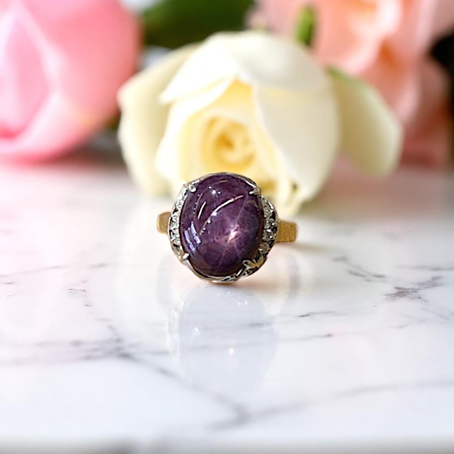 Collins  18k White Gold Ring with 7 ct Star Ruby & .12 ctw Natural Diamonds For Sale 1