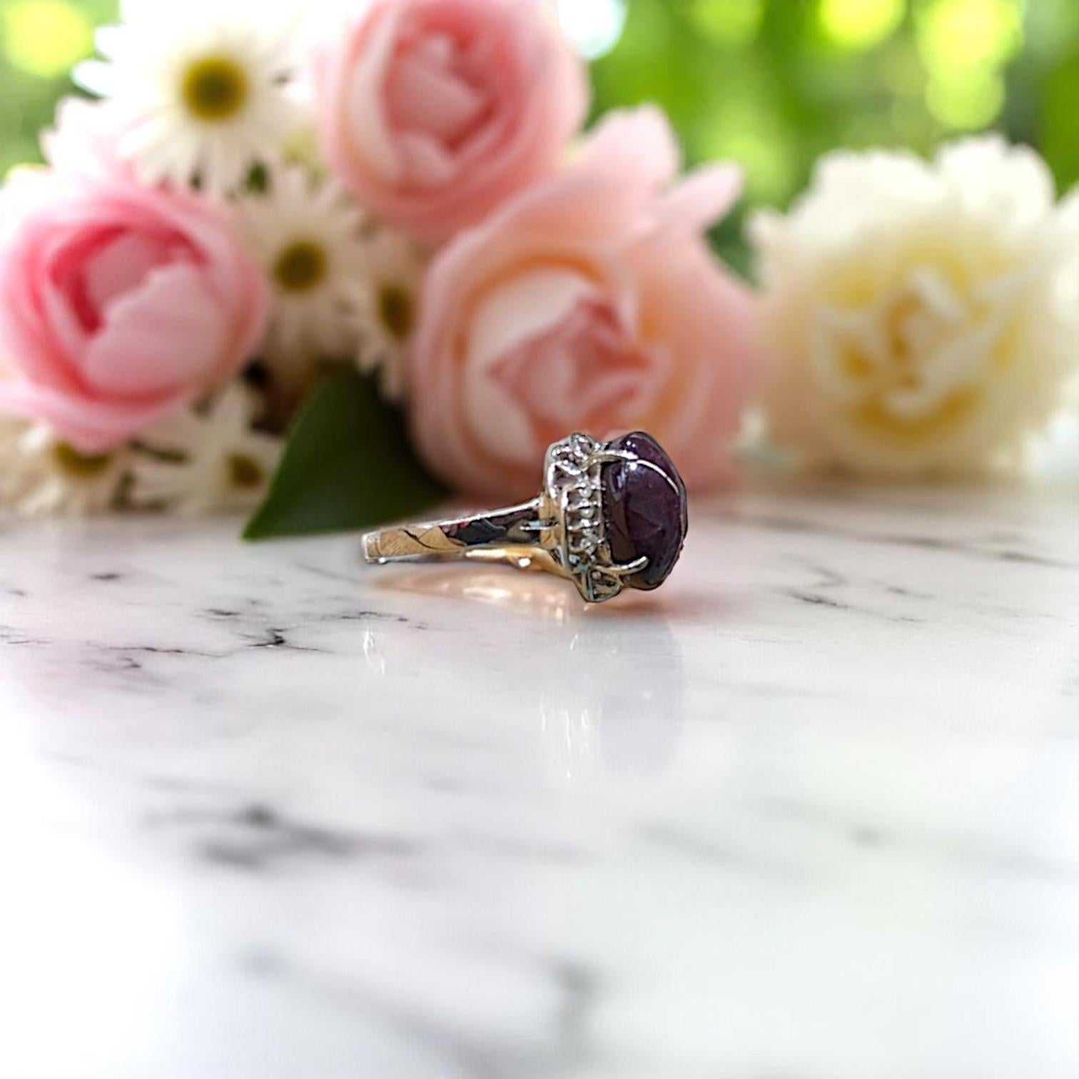 Collins  18k White Gold Ring with 7 ct Star Ruby & .12 ctw Natural Diamonds For Sale 2