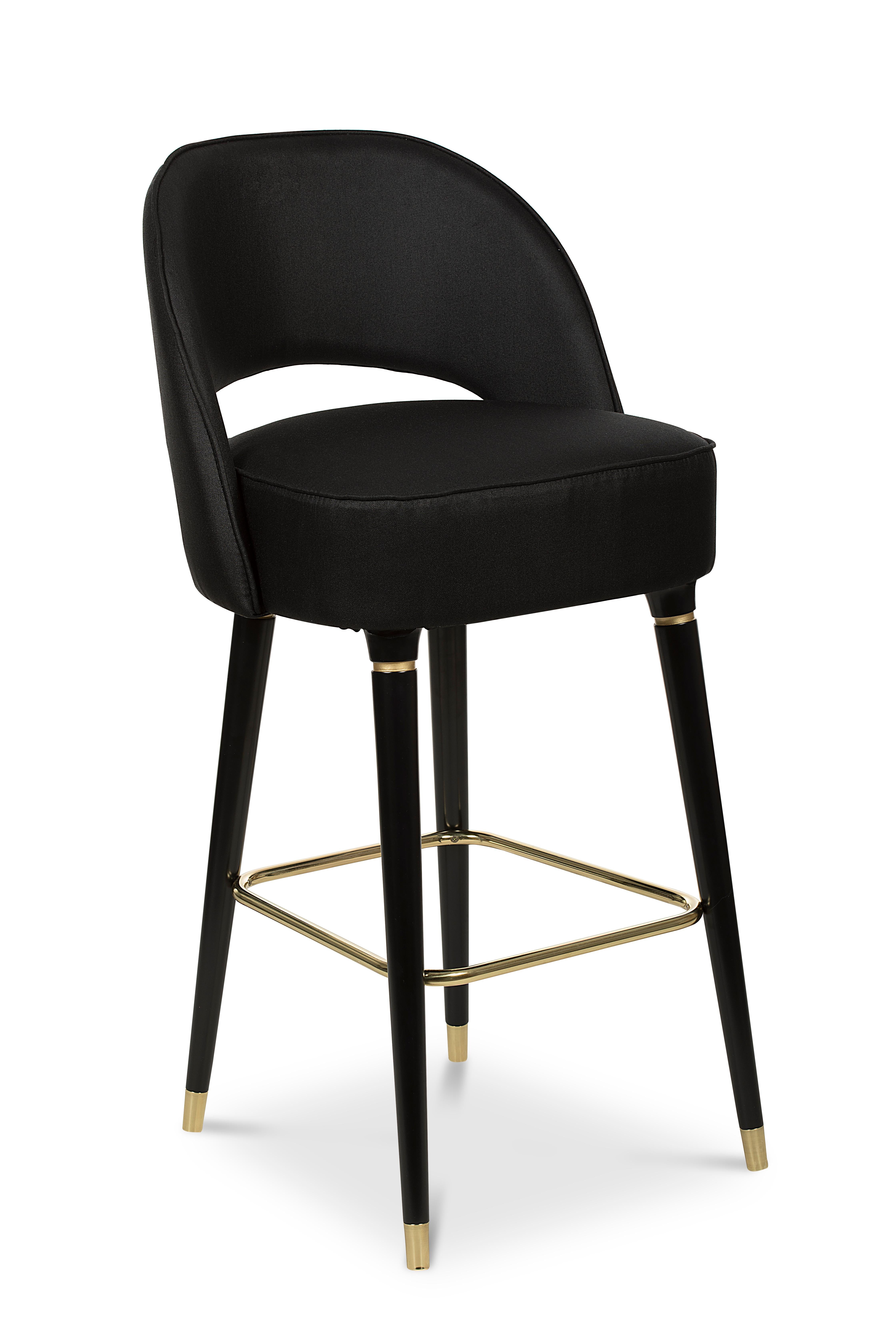 Mid-Century Modern Collins Bar Chair in Black with Brass Detail by Essential Home For Sale