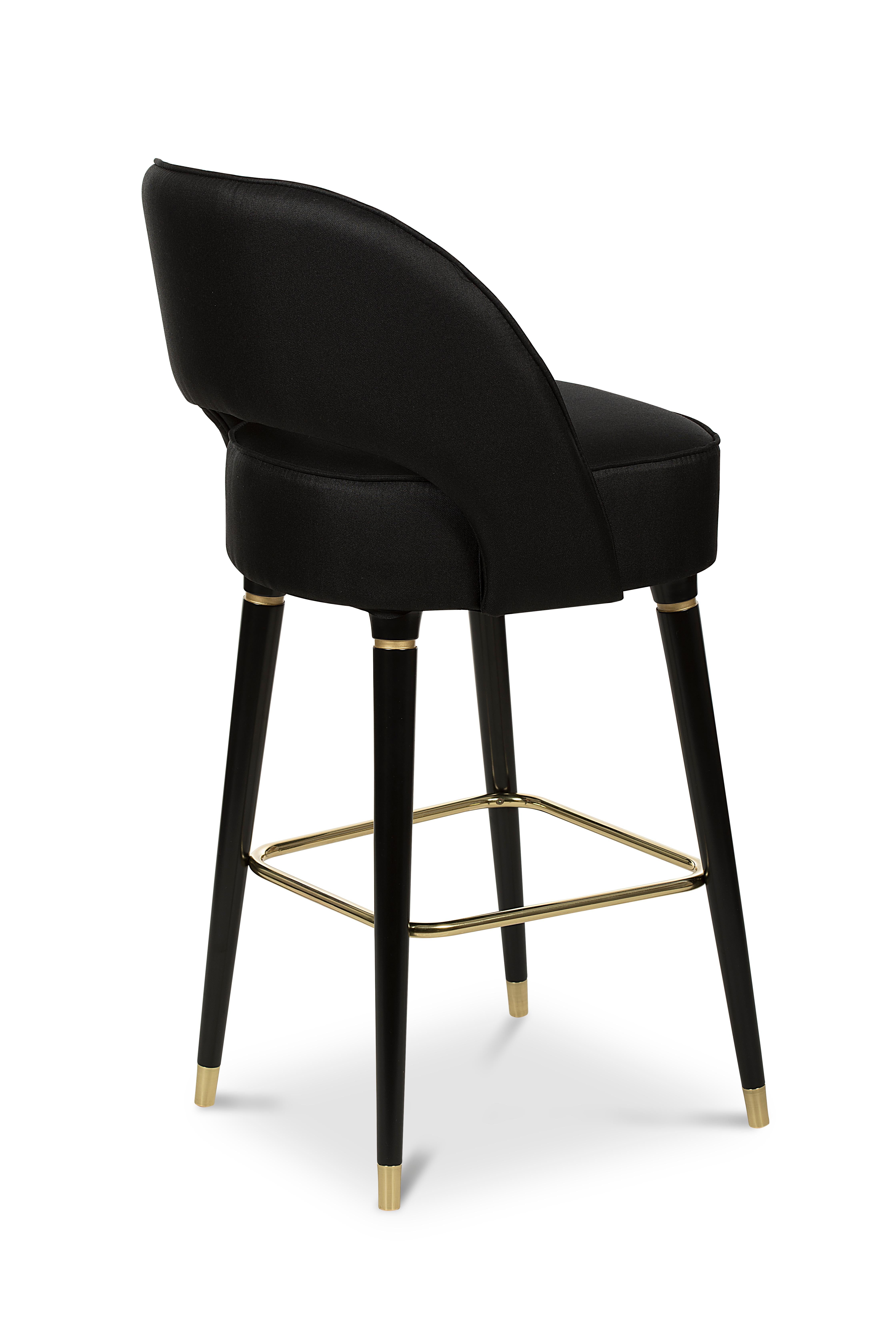 Portuguese Collins Bar Chair in Black with Brass Detail by Essential Home For Sale