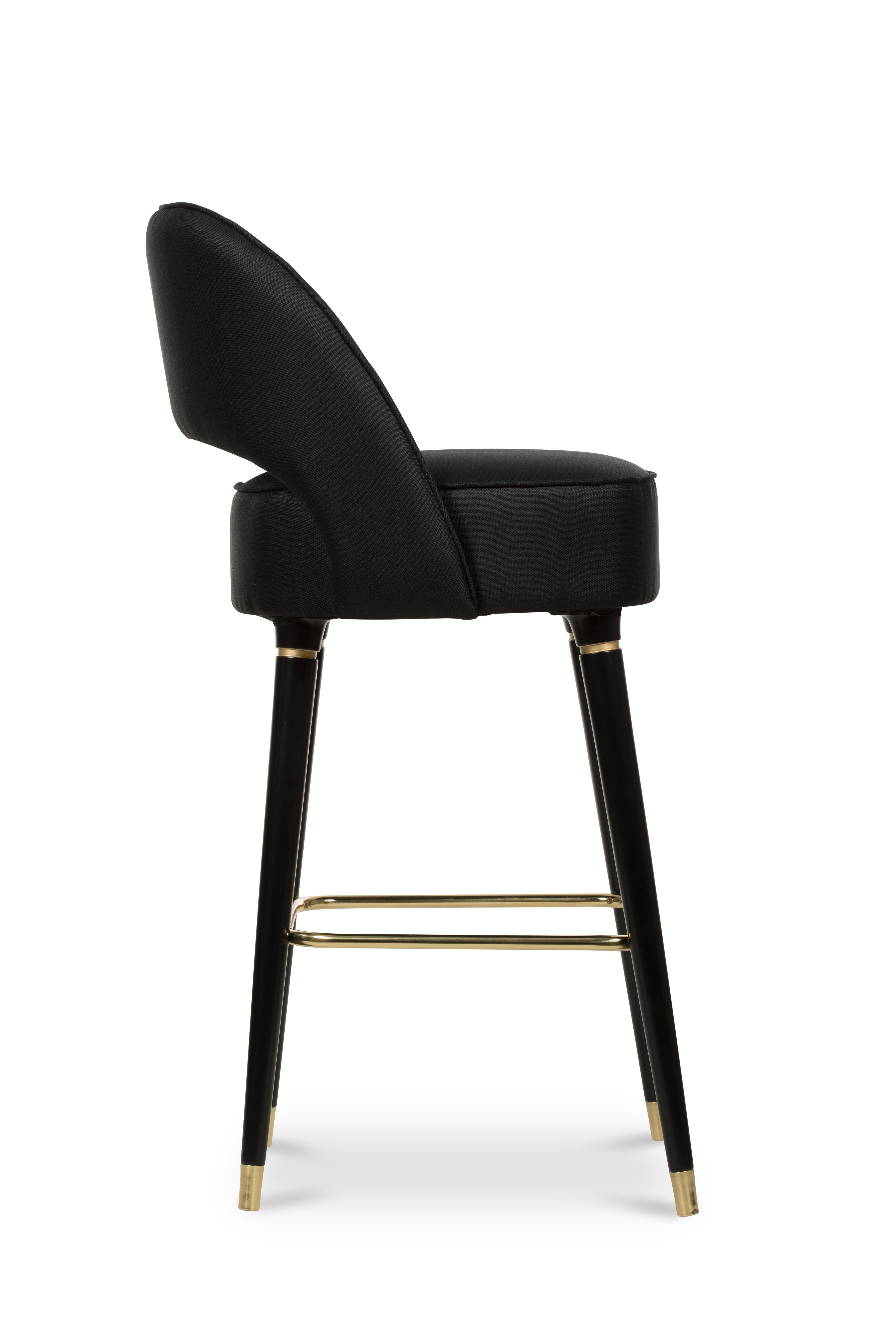 Collins Bar Chair in Black with Brass Detail by Essential Home In New Condition For Sale In New York, NY