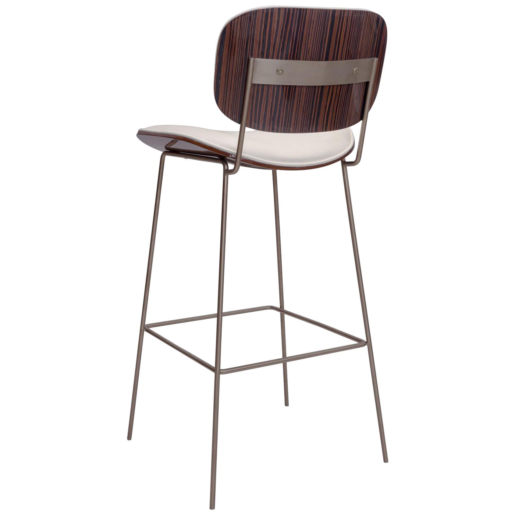 Collins Bar Stool with Ebony and Leather Back and Seat