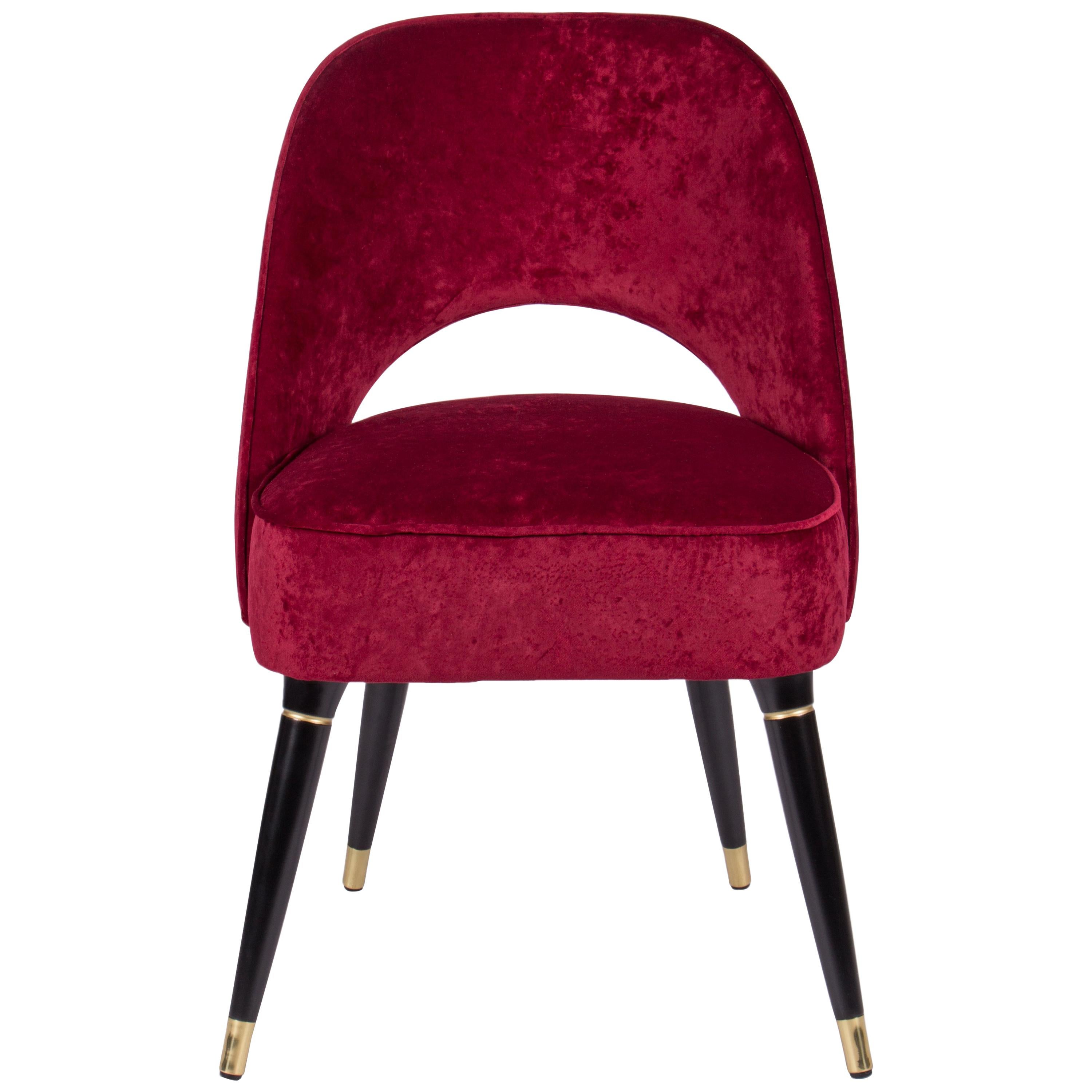 Mid-Century Modern Collins Red Velvet Dining Chair by Essential Home For Sale