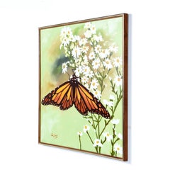 Collins Green and White Flower with Monarch Butterfly Painting