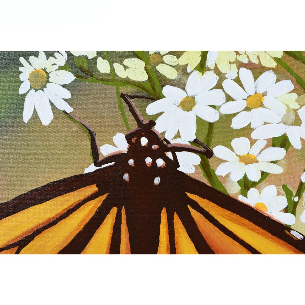 American Collins Green and White Flower with Monarch Butterfly Painting
