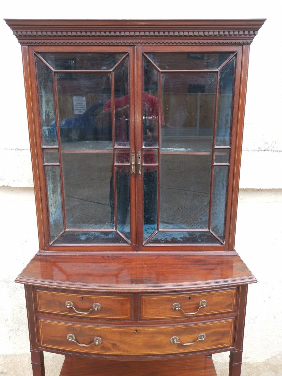 English Collinson & Lock. Aesthetic Movement Anglo-Japanese Glazed Walnut Side Cabinet For Sale