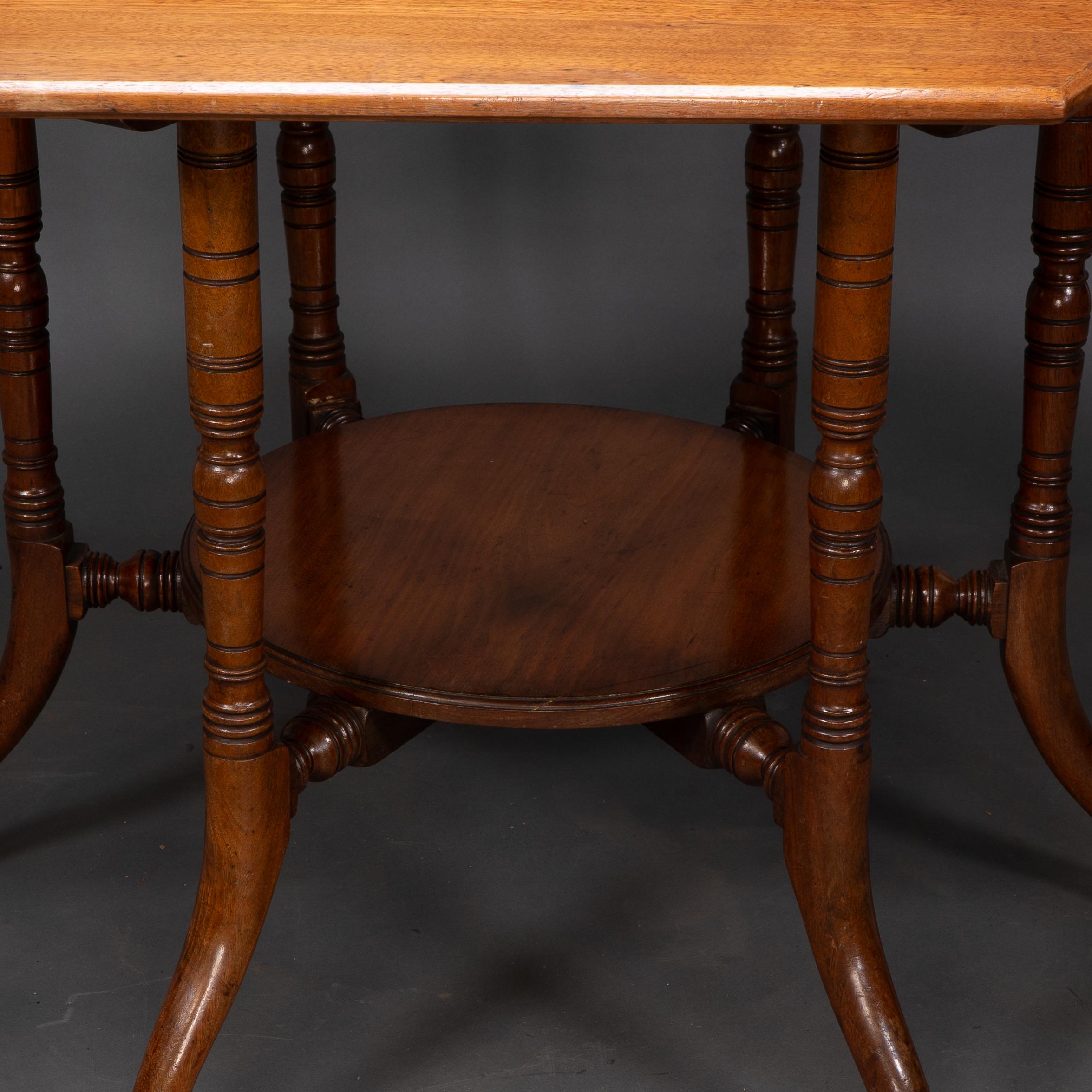 Collinson & Lock attributed. An Aesthetic Movement walnut octagonal center table For Sale 2
