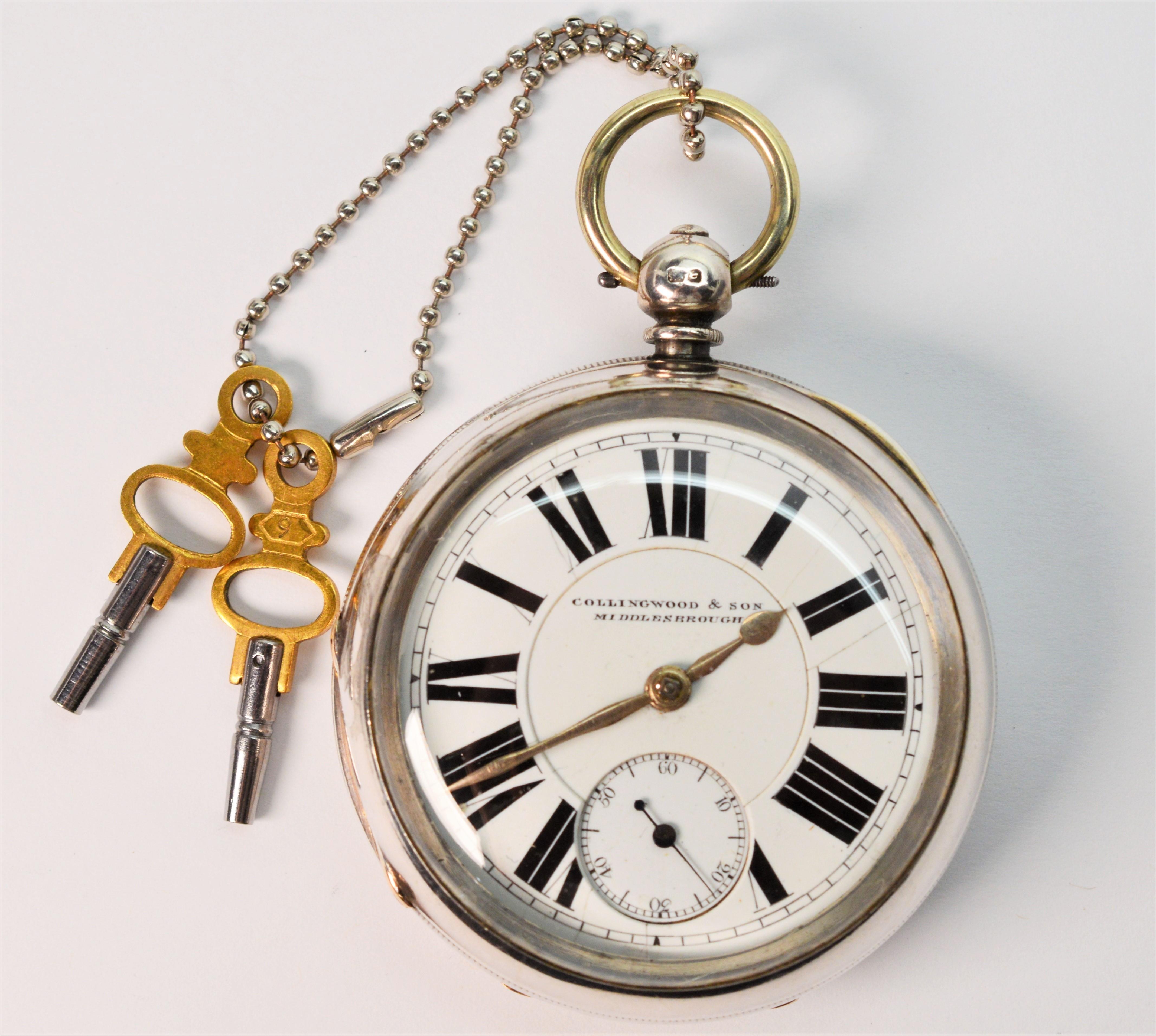 Collinwood & Sons Sterling Silver Railroad Pocket Watch 7