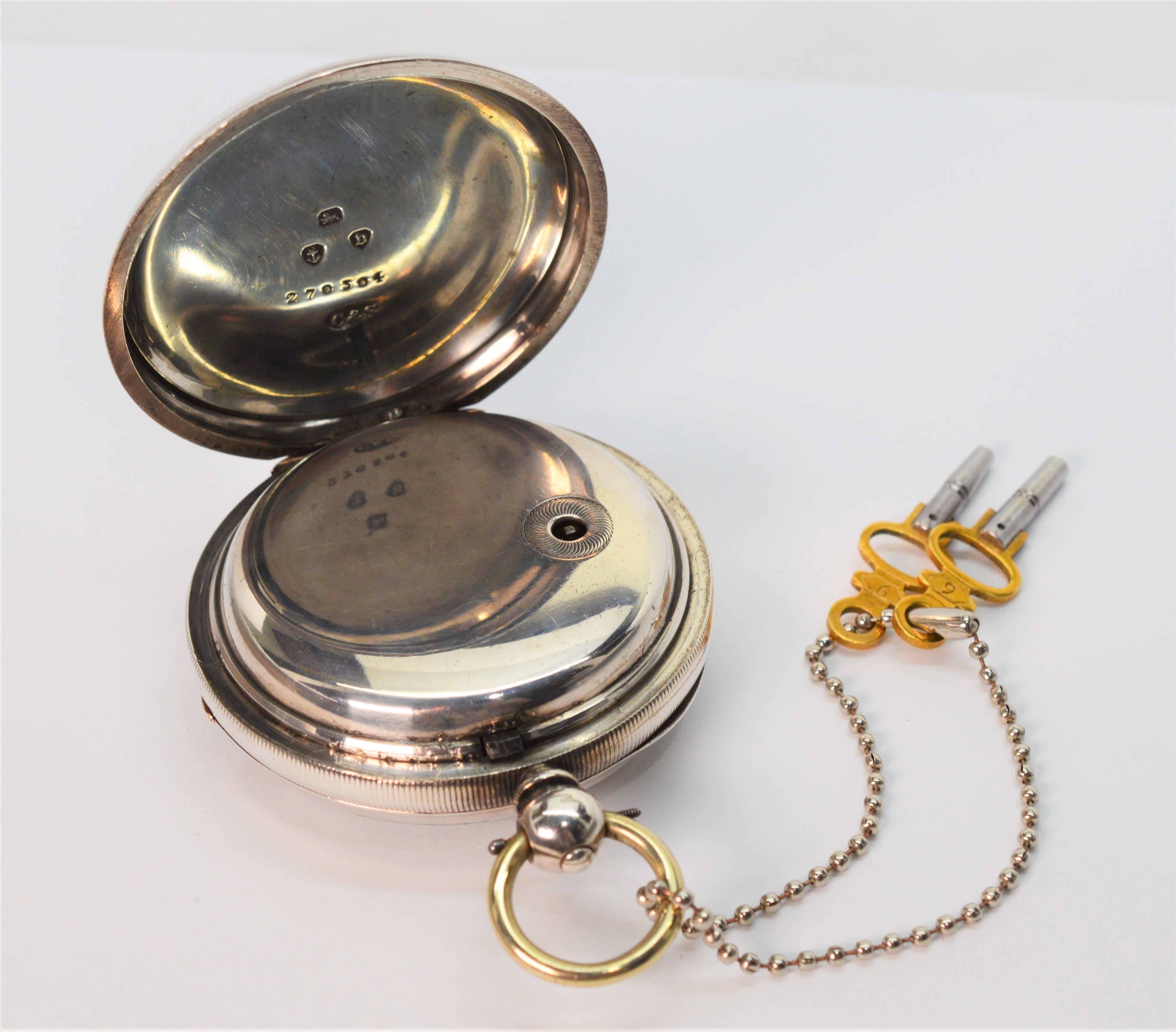 Collinwood & Sons Sterling Silver Railroad Pocket Watch In Excellent Condition In Mount Kisco, NY