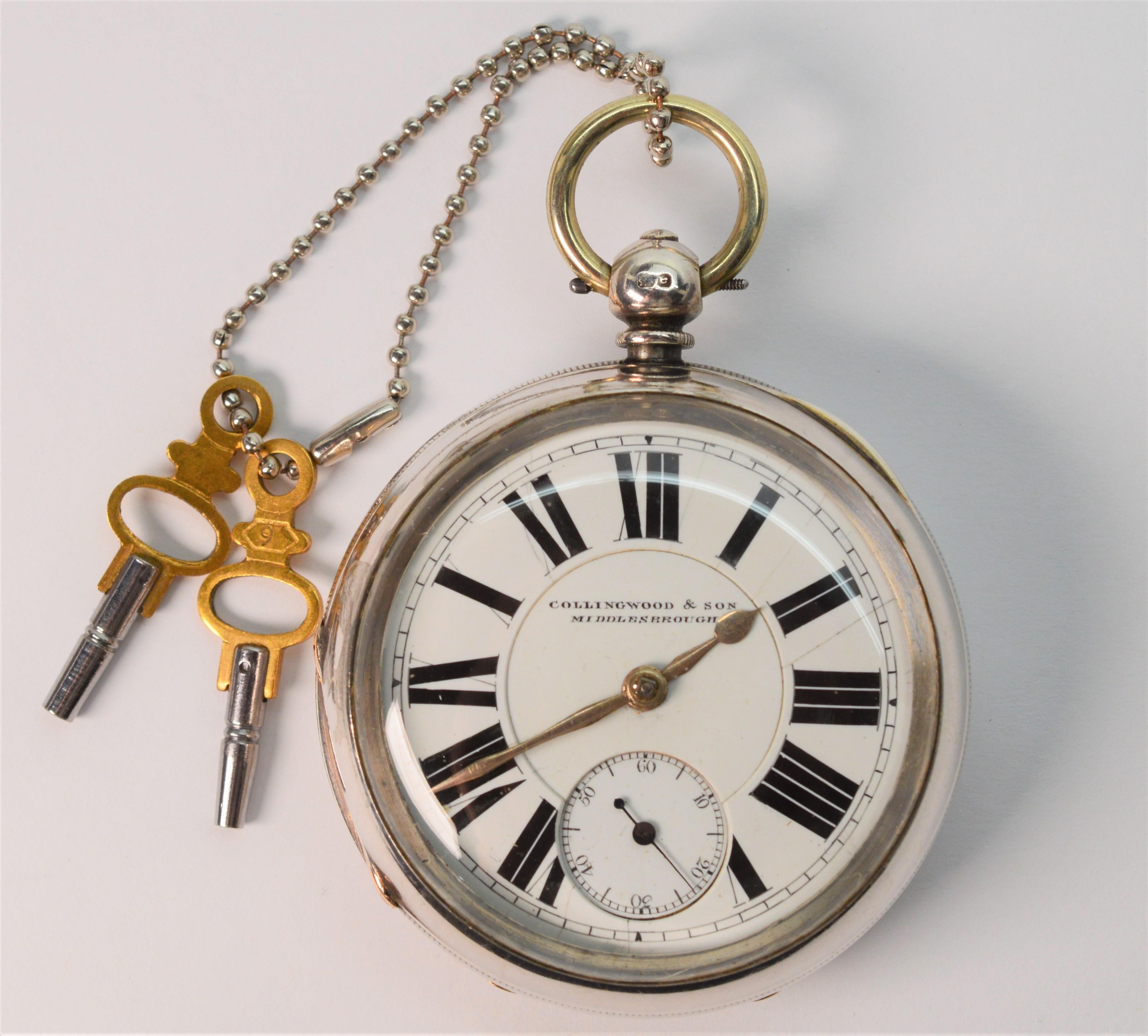 Collinwood & Sons Sterling Silver Railroad Pocket Watch 3