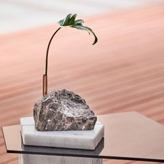 Collis I Sculptural Brass Plant Stand in Emperador Marble