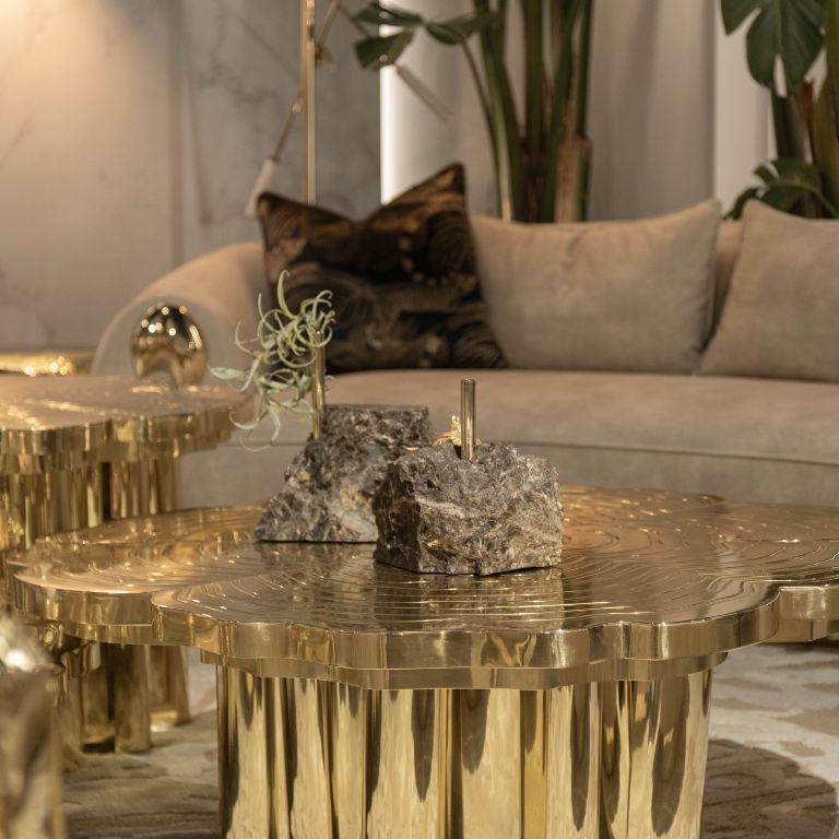 Collis I - Skulpturaler Pflanzenständer aus Messing und Marmor Emperador (Handgefertigt) im Angebot