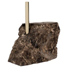 Collis II Brass Plant Stand with Emperador Marble Base