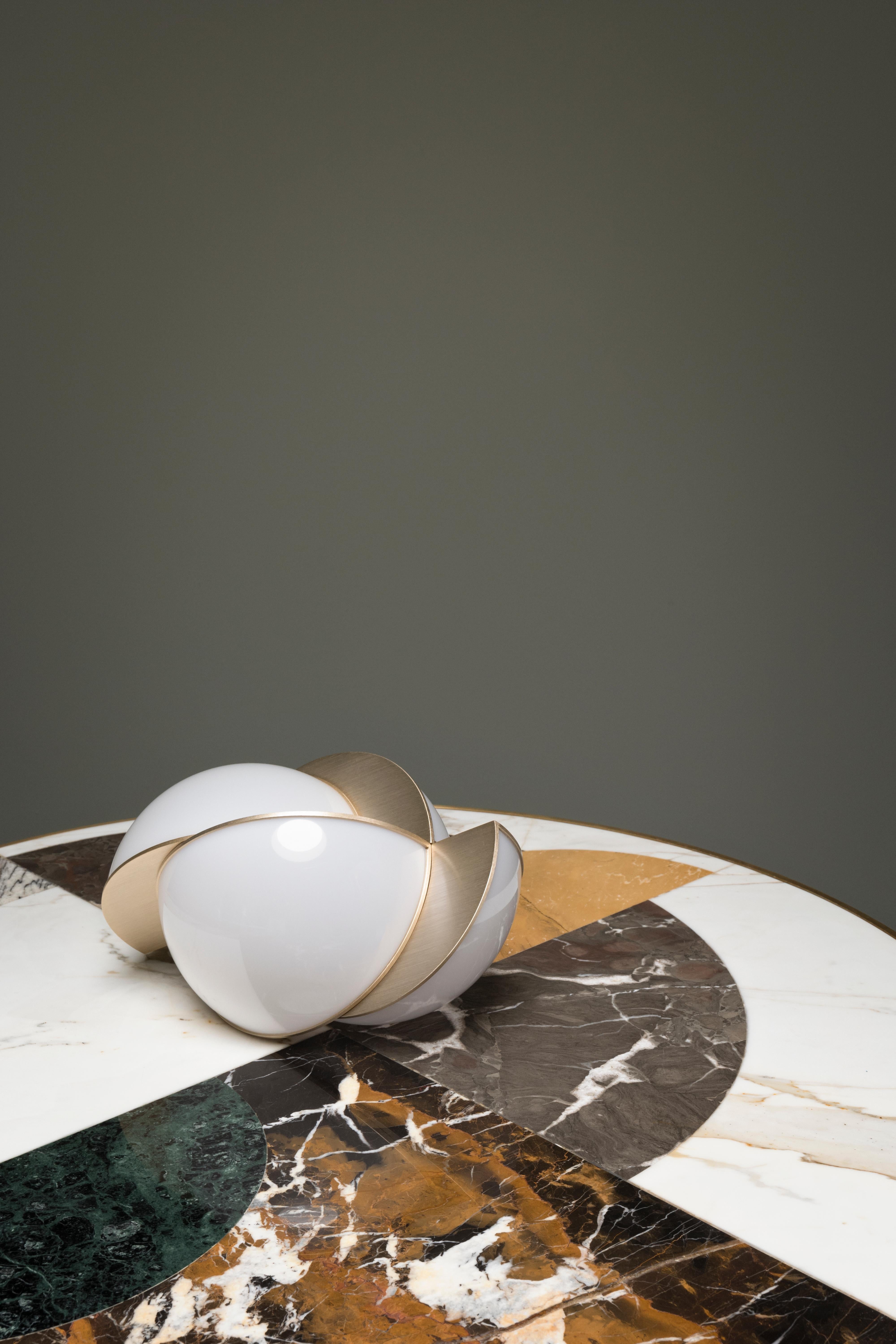 Contemporary Collision Small Table Light, Gold Galvanic with White Acrylic by Lara Bohinc