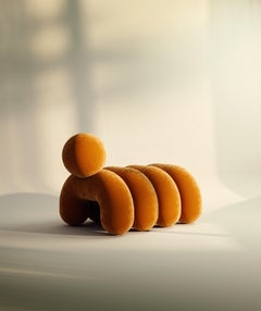 Segmented Orange Velvet Large Sofa with Ball Backrests by Pietro Franceschini