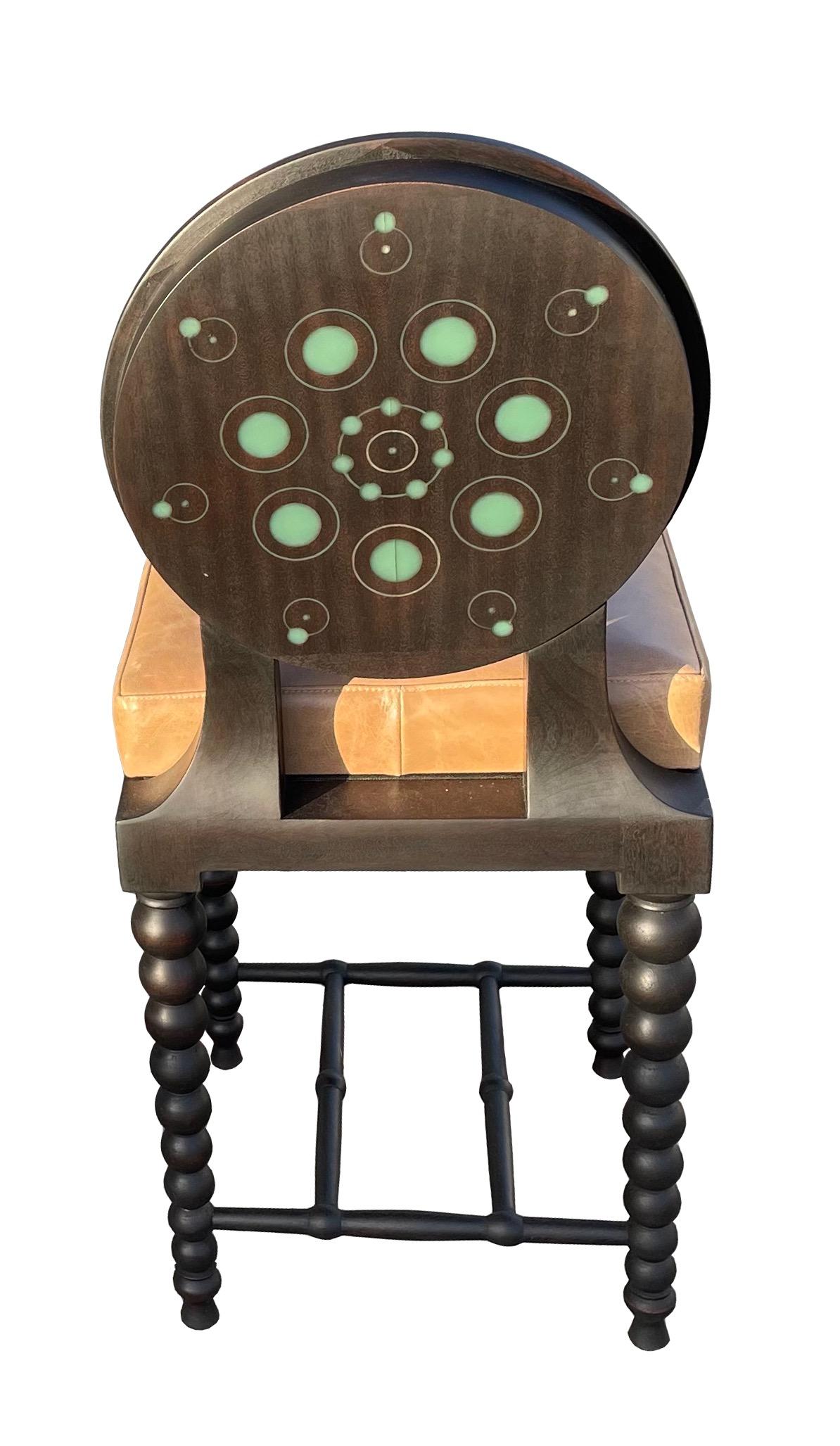The Colloquy Cathedral Chairs title was born of the idea to create seating bathed in the hushed light of a gothic cathedral rose window. 
