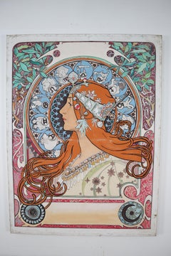 Buntes Gemälde im Stil von Alphonse Mucha, Tschechisch. Replubic, 1930er Jahre