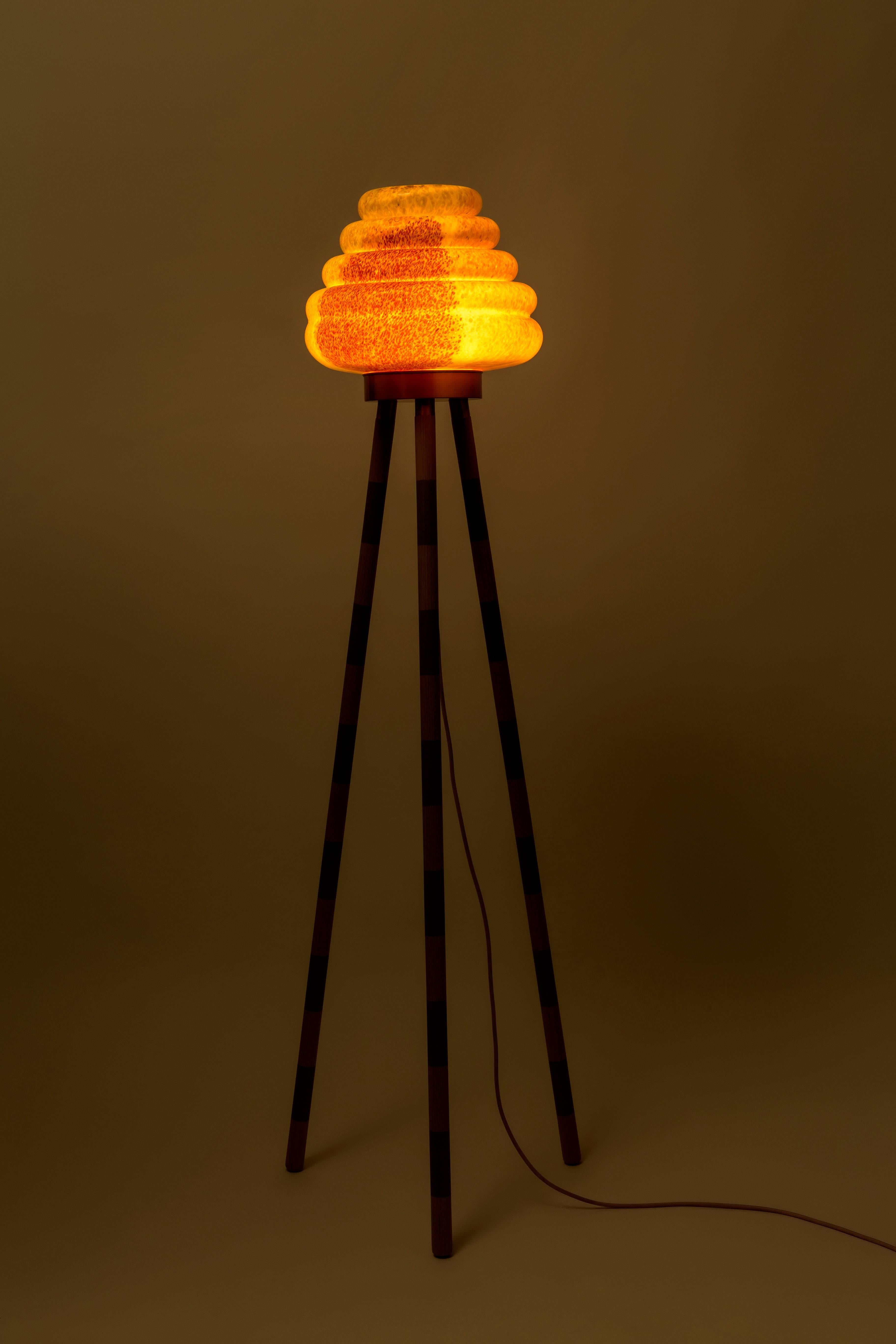 Colmena Floor Lamp in Handblown Glass and Brass For Sale 5
