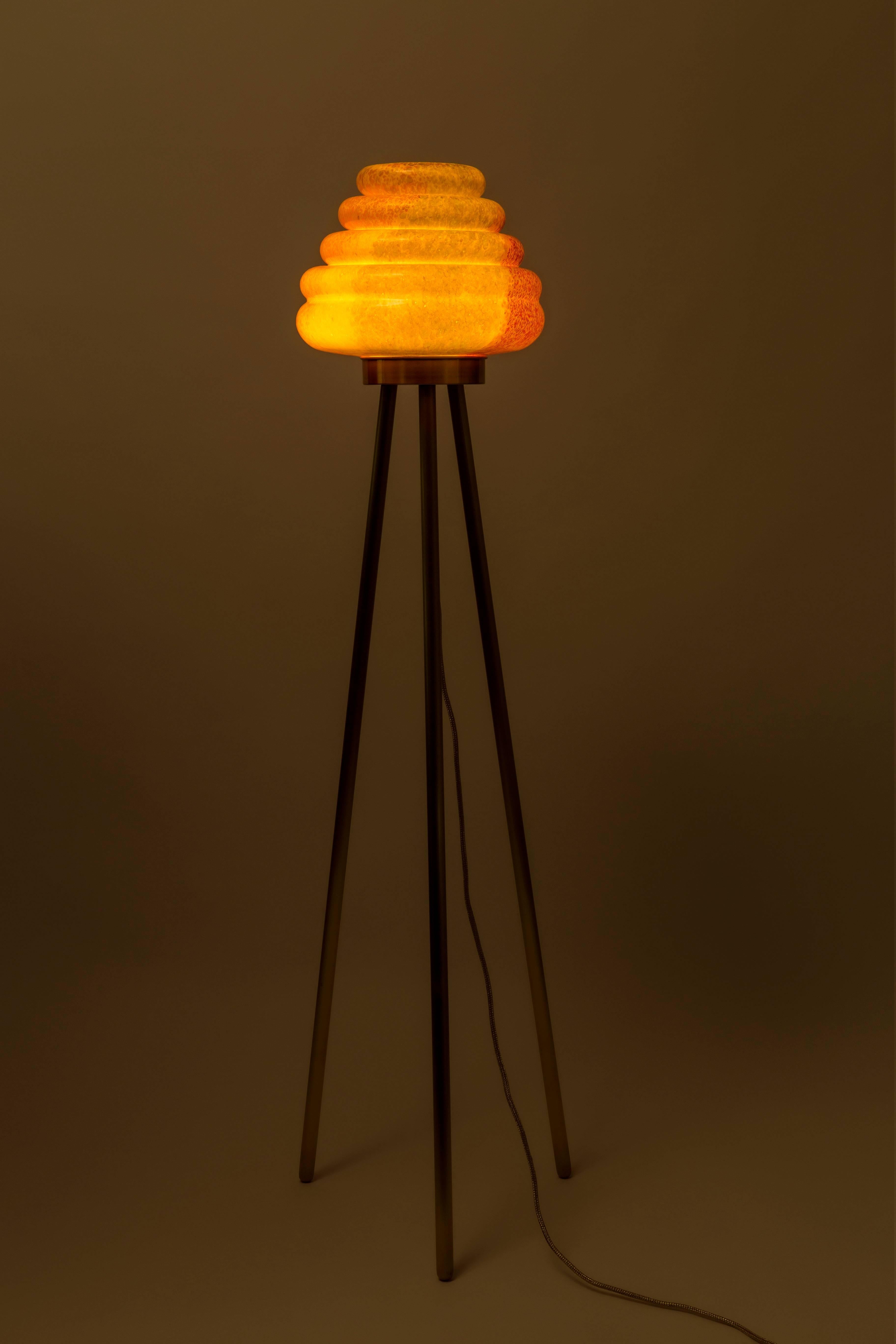 Colmena Floor Lamp in Handblown Glass and Brass For Sale 6