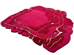 Colorful Contemporary Italian Red Rug Irregular Unusual Abstract Shape, Magenta