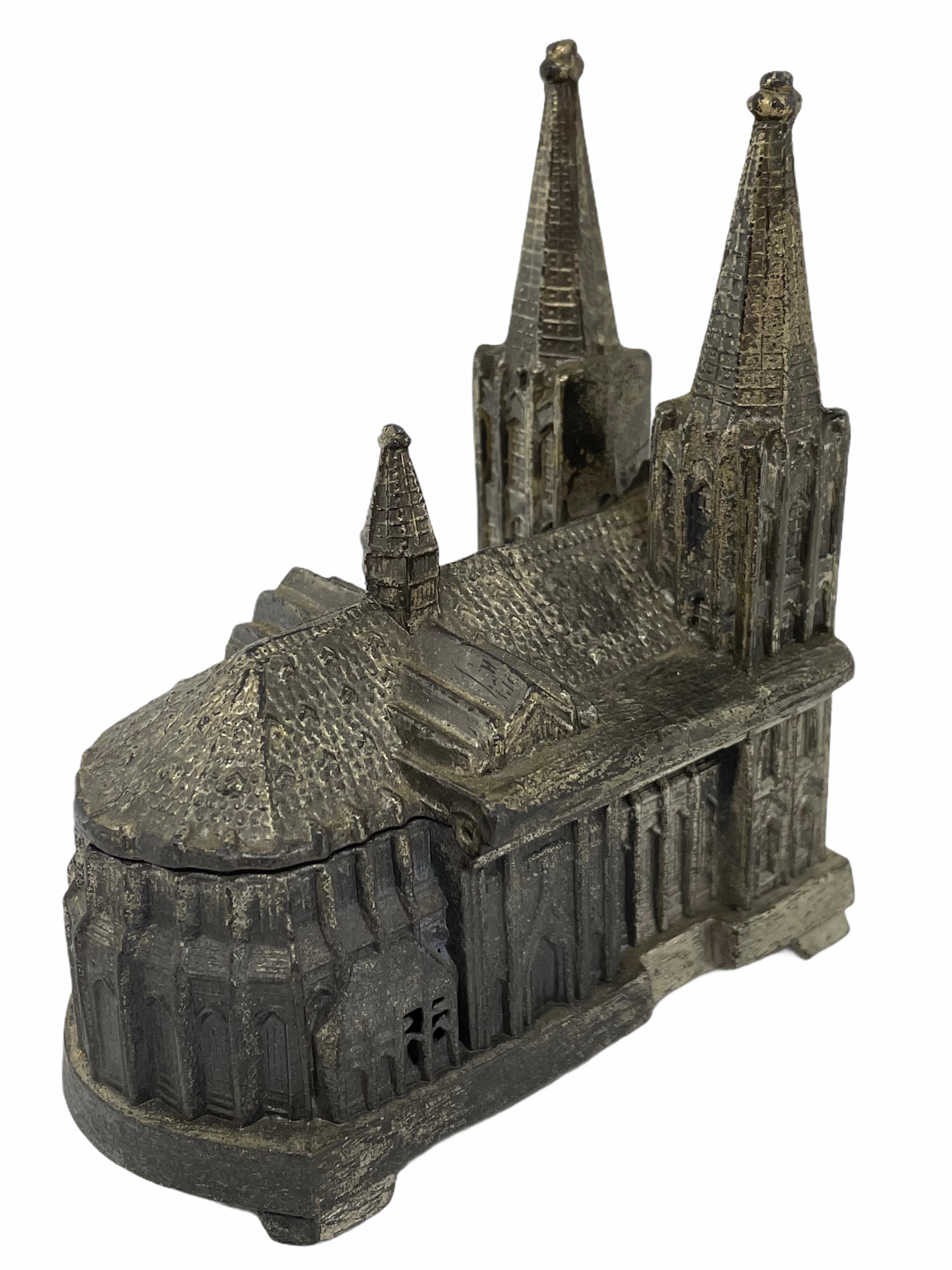 Mid-20th Century Cologne Cathedral Jewelry Trinket Box Metal, Antique German Souvenir, 1930s