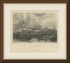 Cologne on the Rhine, German Cathedral City, Antique Steel Engraving, circa 1865