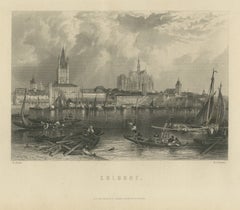 Cologne on the Rhine, German Cathedral City, Antique Steel Engraving, circa 1865
