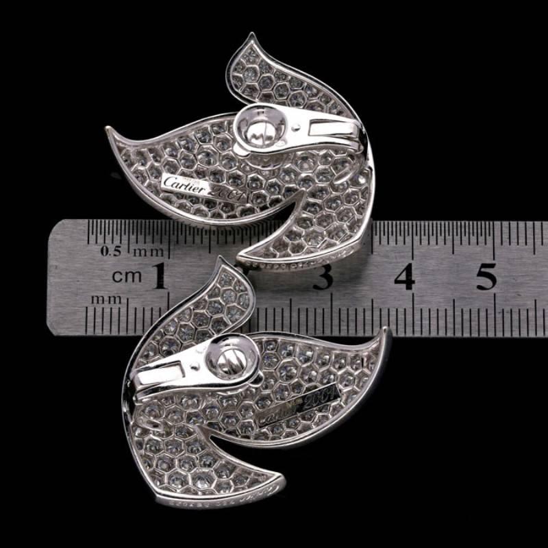 Round Cut Cartier Colombes de la Paix Pavé Diamonds White Gold Earclips