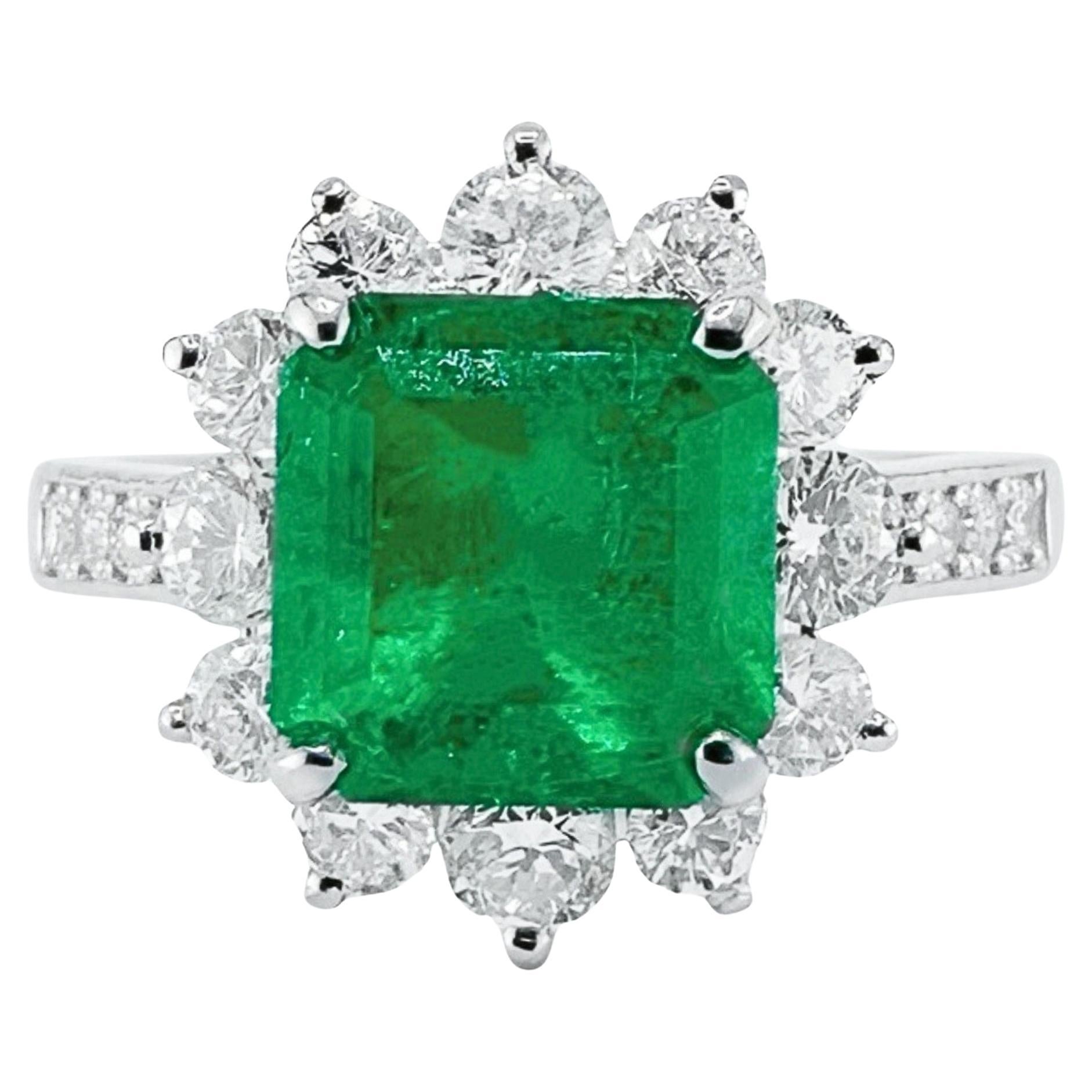 Kolumbien 2,14 CT Vivid Green Emerald PT900 Cocktail Ring mit Diamanten im Angebot