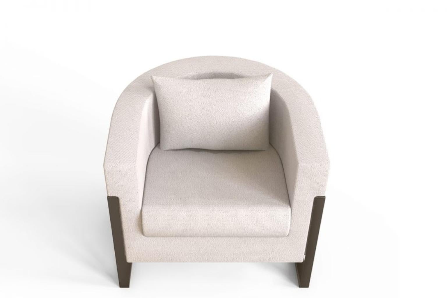 Minimalist Colombia White Bouclé Fabric Armchair by Caffe Latte

This Minimalist Colombia White Bouclé Fabric Armchair by Caffe Latte, inspired by the Colombia coffee is made from bouclé fabric and epoxy iron bronze matte varnish. A modern armchair
