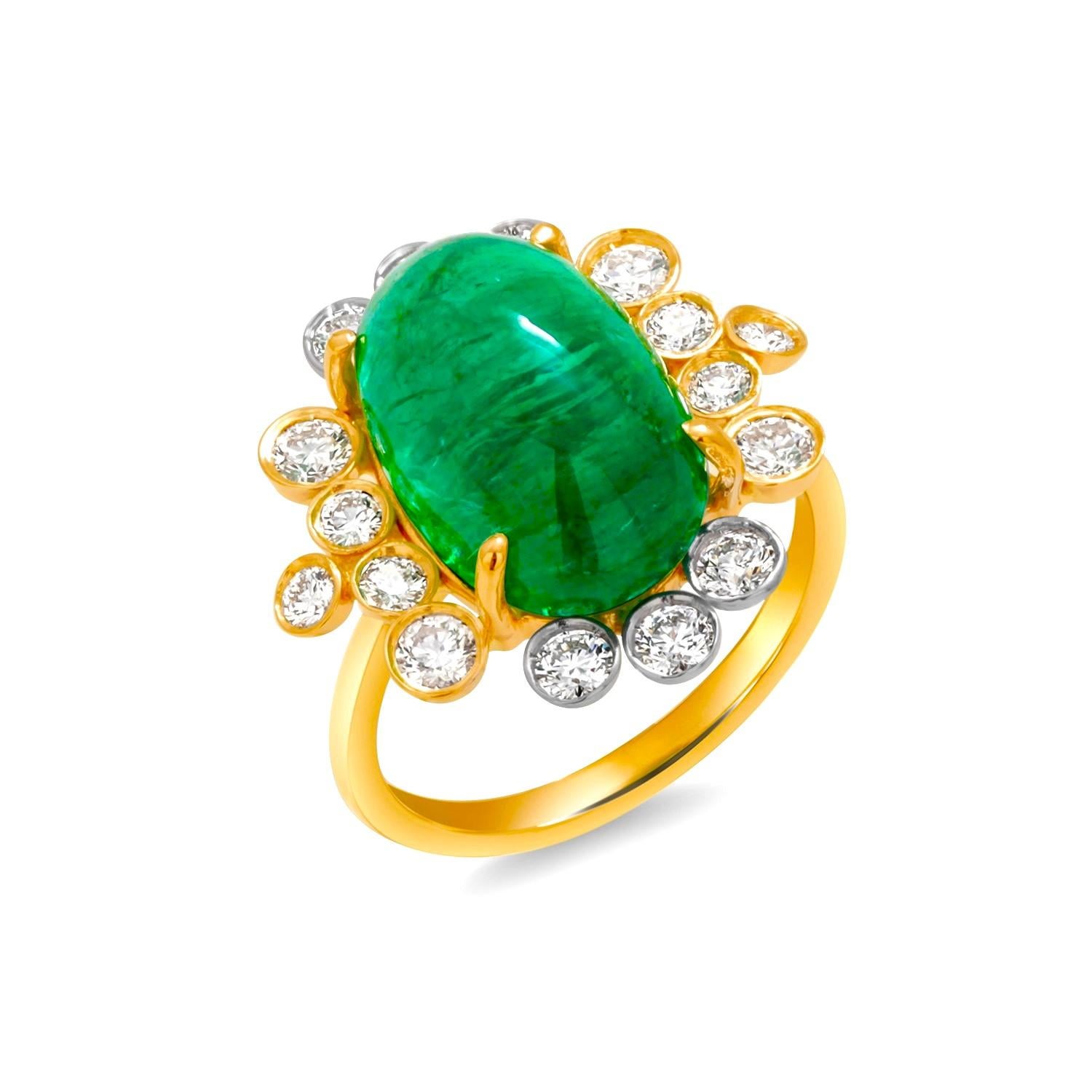Colombia Cabochon Emerald 8.23 Carat Diamond  0.80 Carat 18 Karat Gold Ring  1