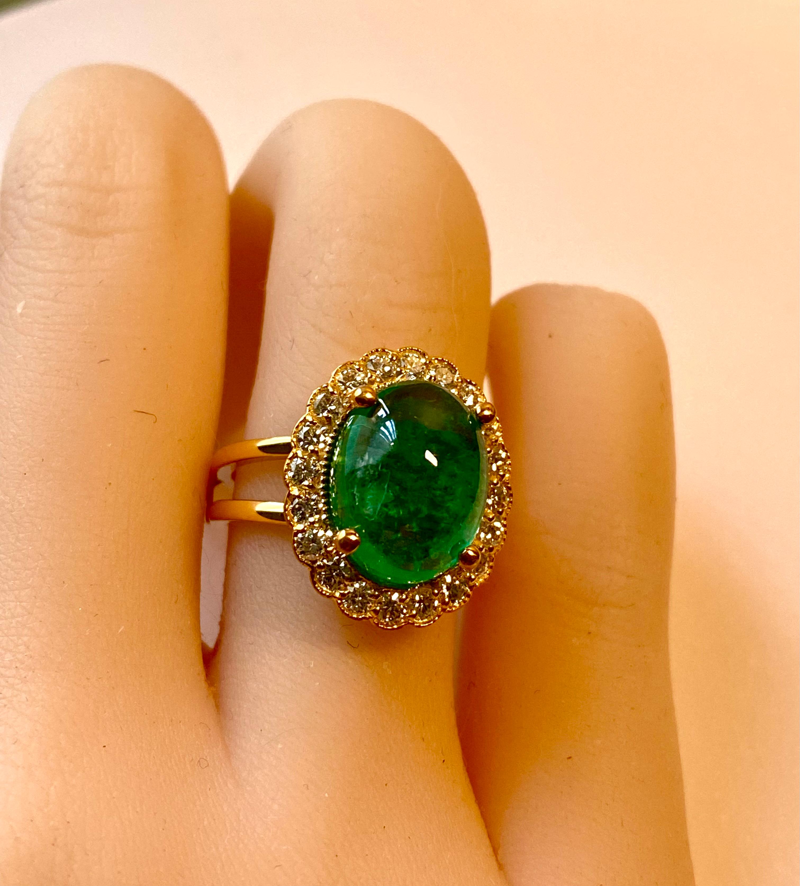 Colombia Cabochon Emerald Diamond 11.40 Carat Split Shank Gold Cocktail Ring  8