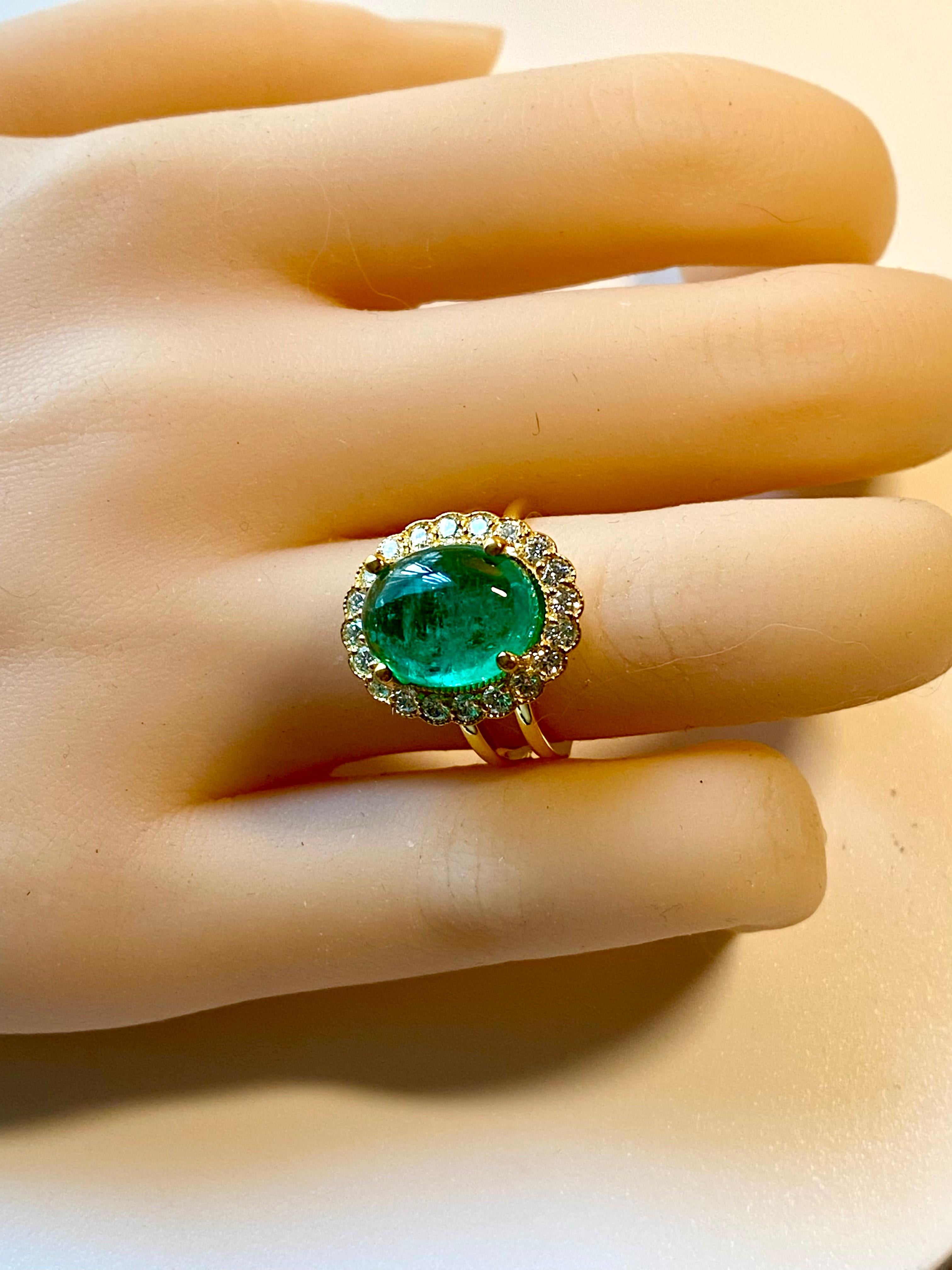 Colombia Cabochon Emerald Diamond 11.40 Carat Split Shank Gold Cocktail Ring  10