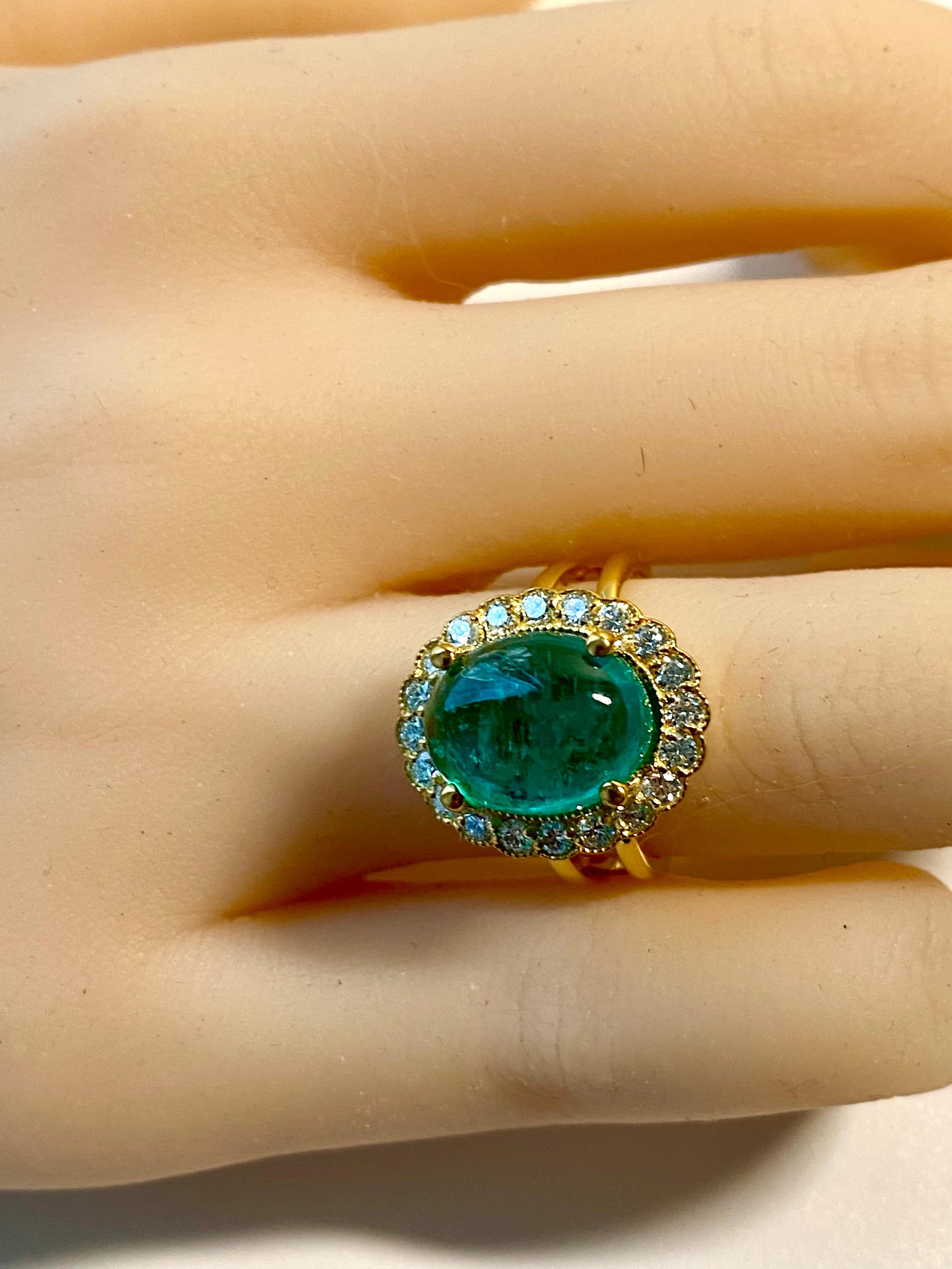 Oval Cut Colombia Cabochon Emerald Diamond 11.40 Carat Split Shank Gold Cocktail Ring 