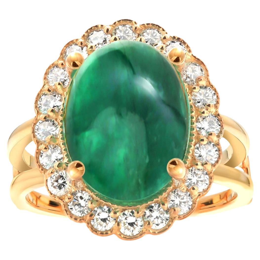 Colombia Cabochon Emerald Diamond 11.40 Carat Split Shank Gold Cocktail Ring  3
