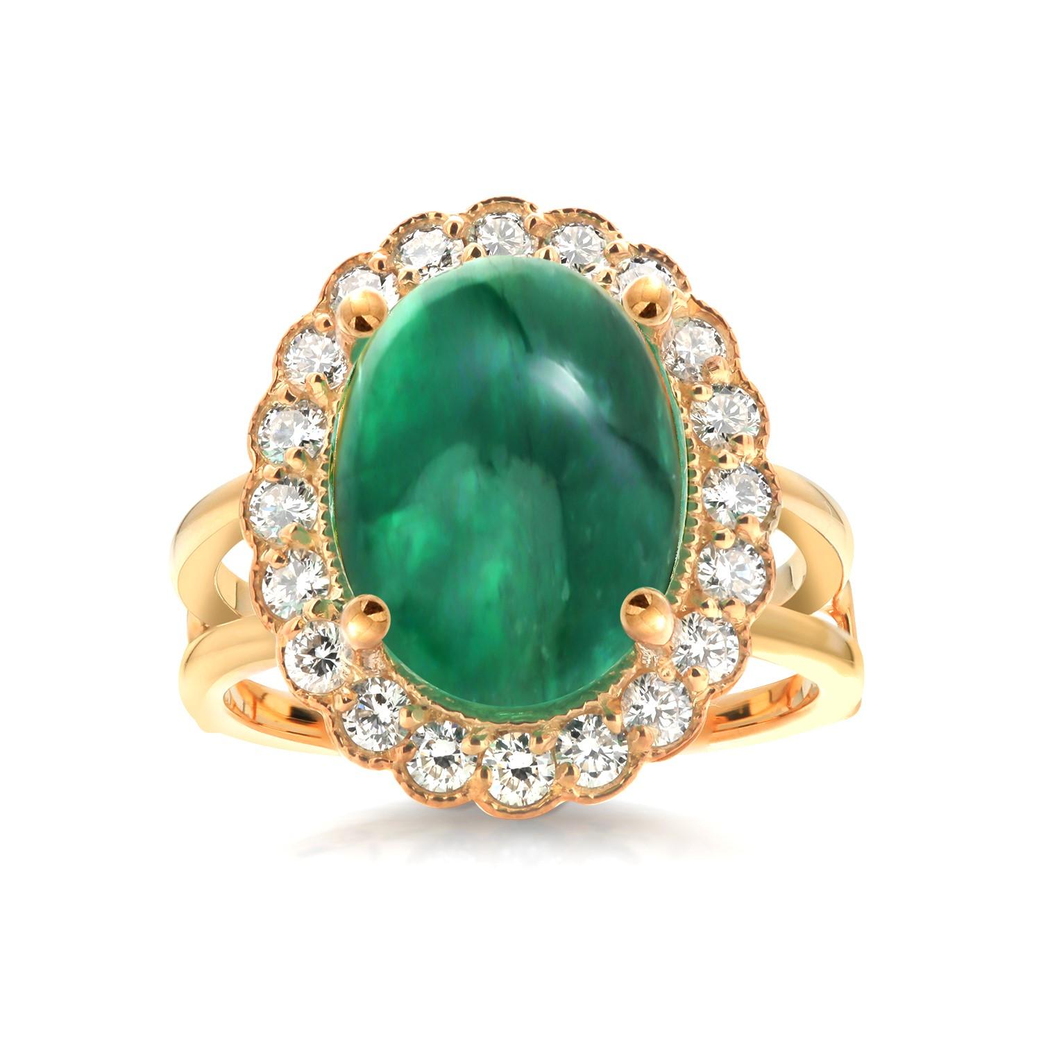 Colombia Cabochon Emerald Diamond 11.40 Carat Split Shank Gold Cocktail Ring  5