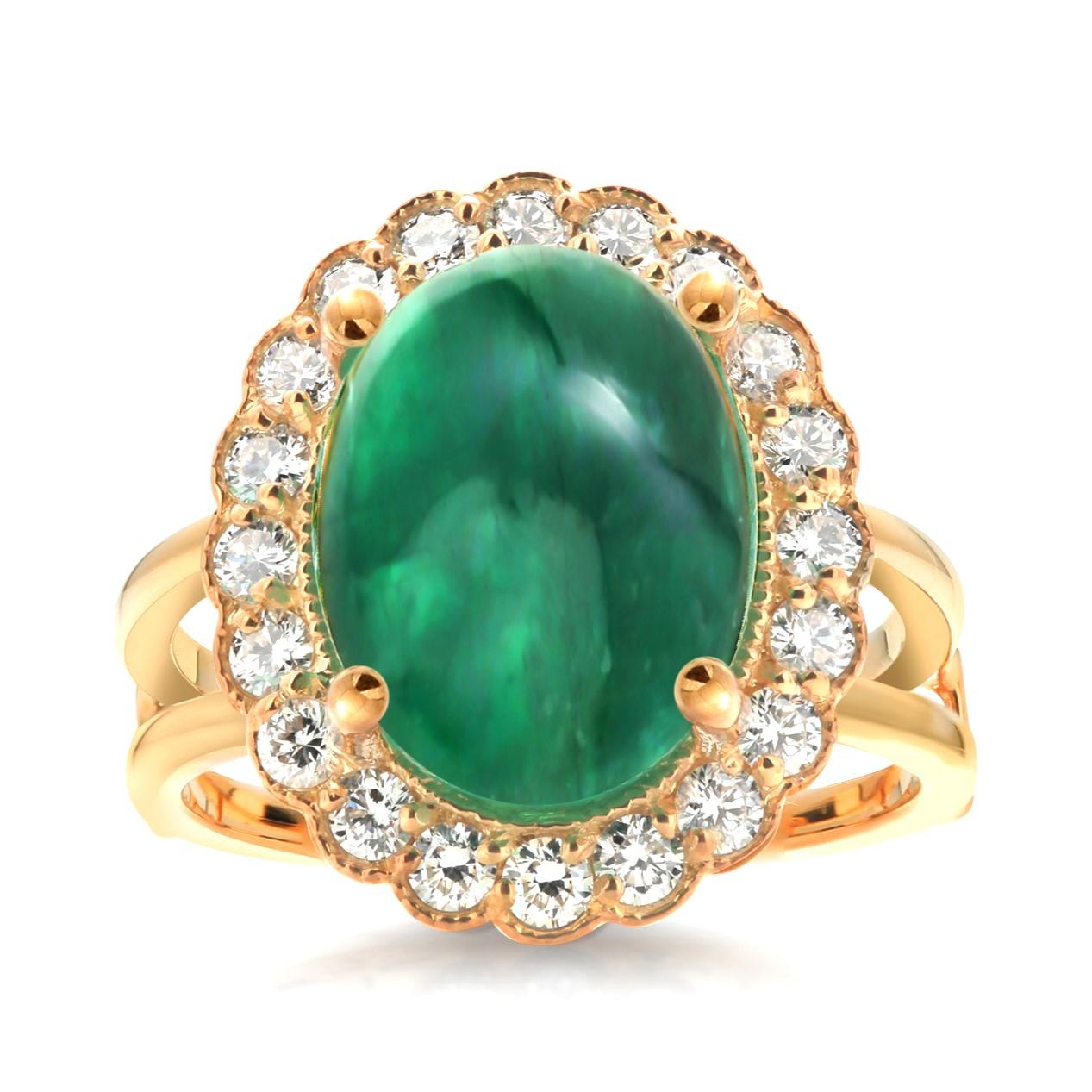 Colombia Cabochon Emerald Diamond 11.40 Carat Split Shank Gold Cocktail Ring  9