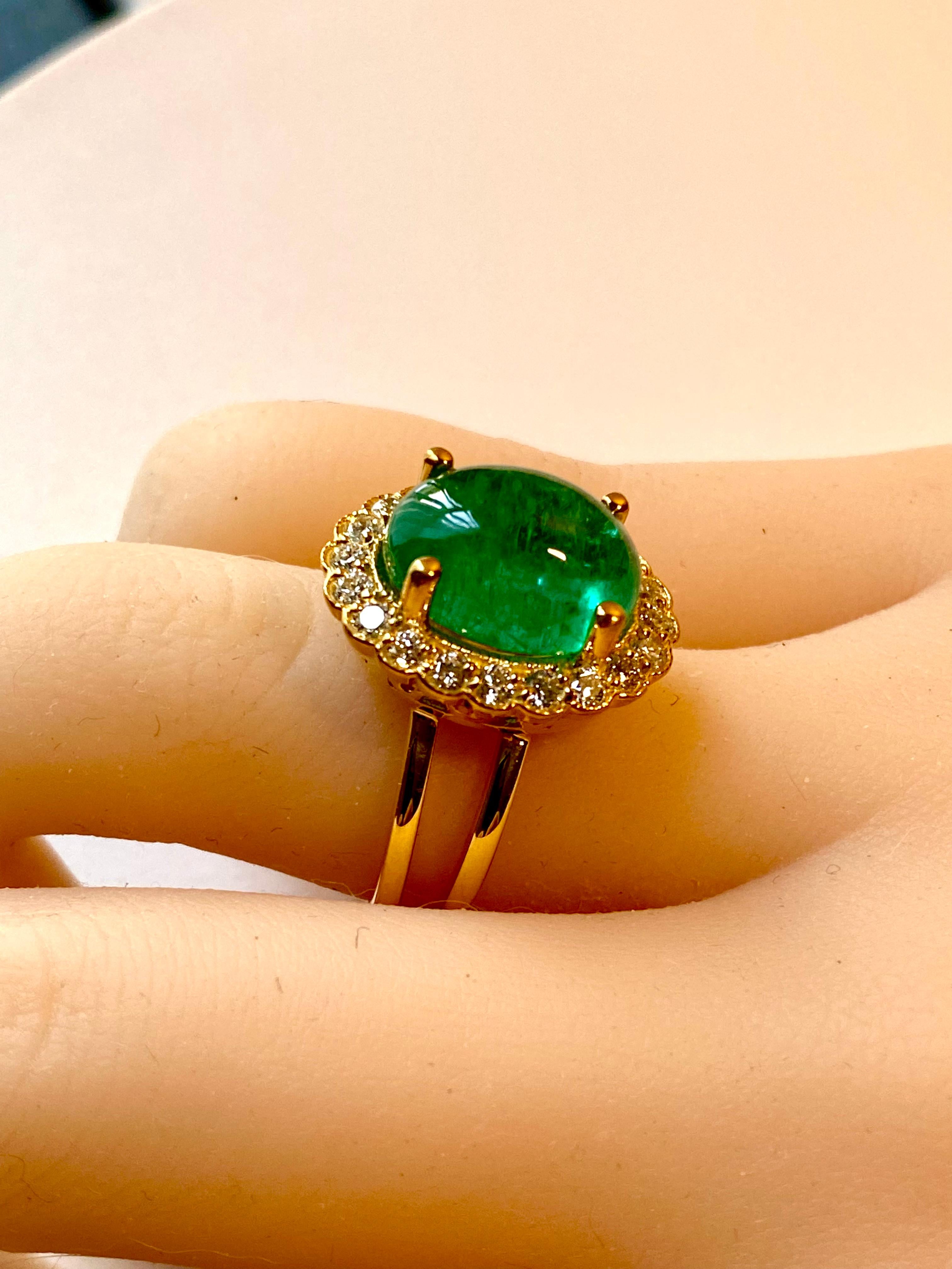 Colombia Cabochon Emerald Diamond 11.40 Carat Split Shank Gold Cocktail Ring  2