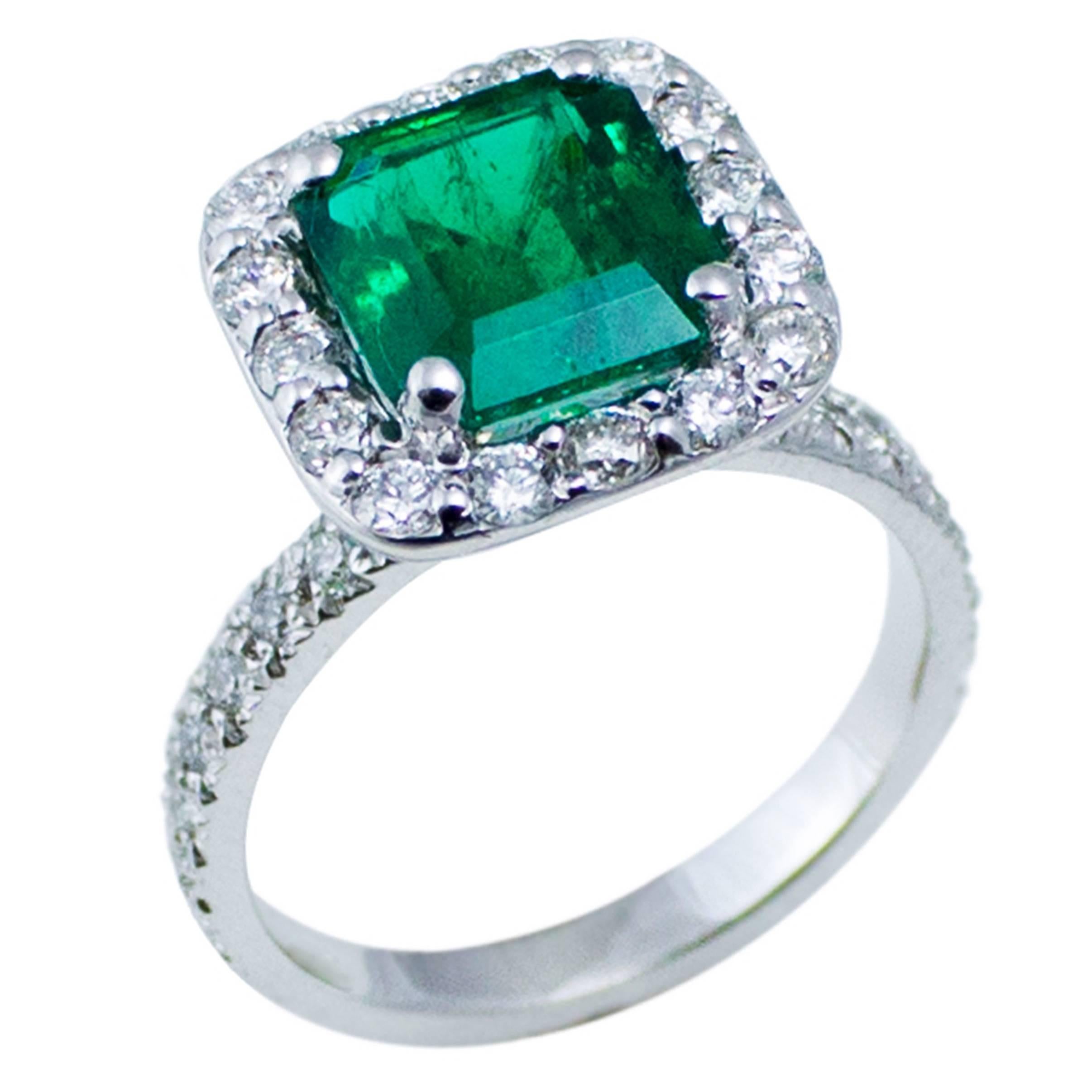 Contemporary GIA Certified Colombian Emerald Diamond Platinum Cocktail Ring 2.89 Carats