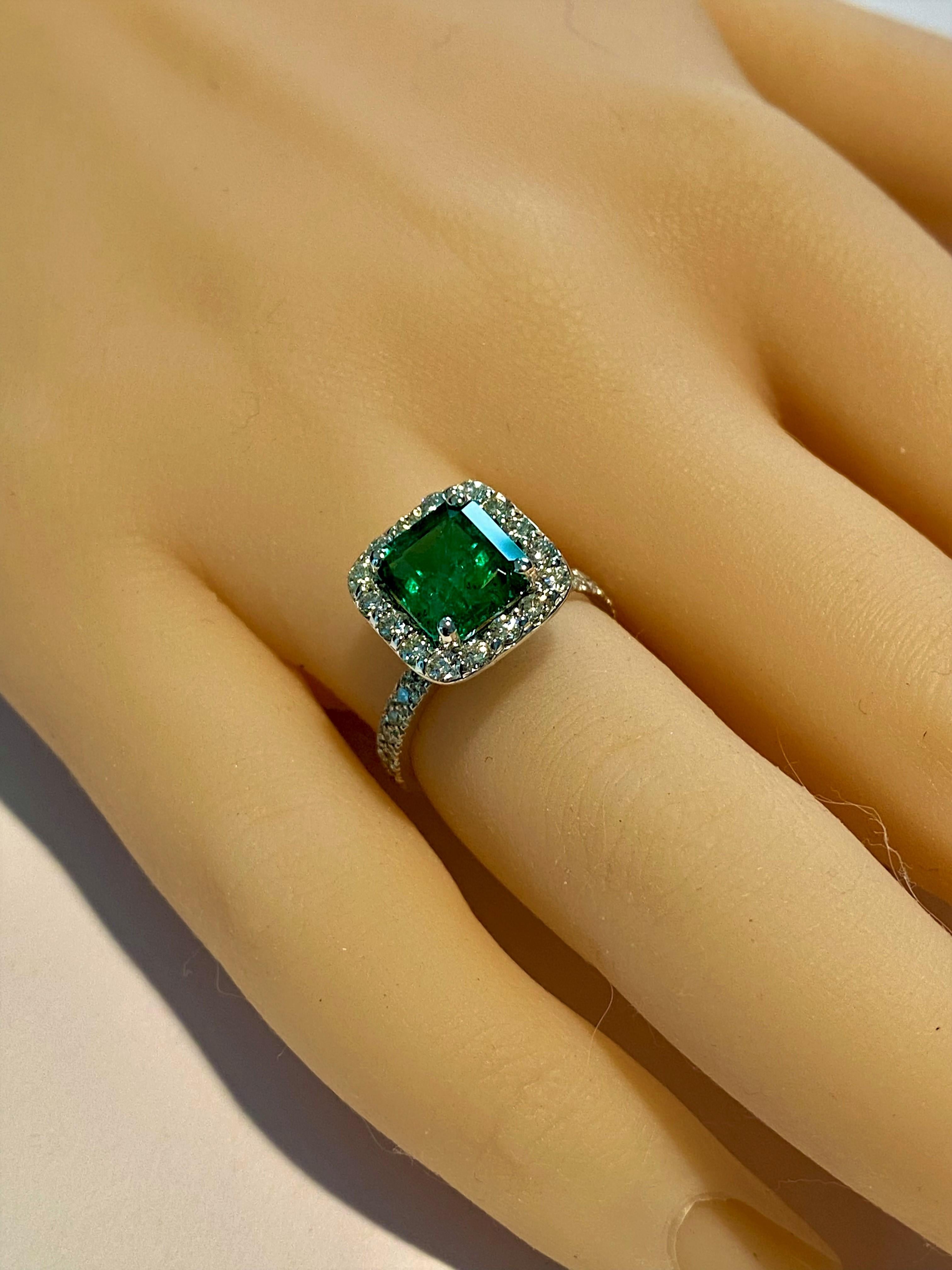 Emerald Cut GIA Certified Colombian Emerald Diamond Platinum Cocktail Ring 2.89 Carats