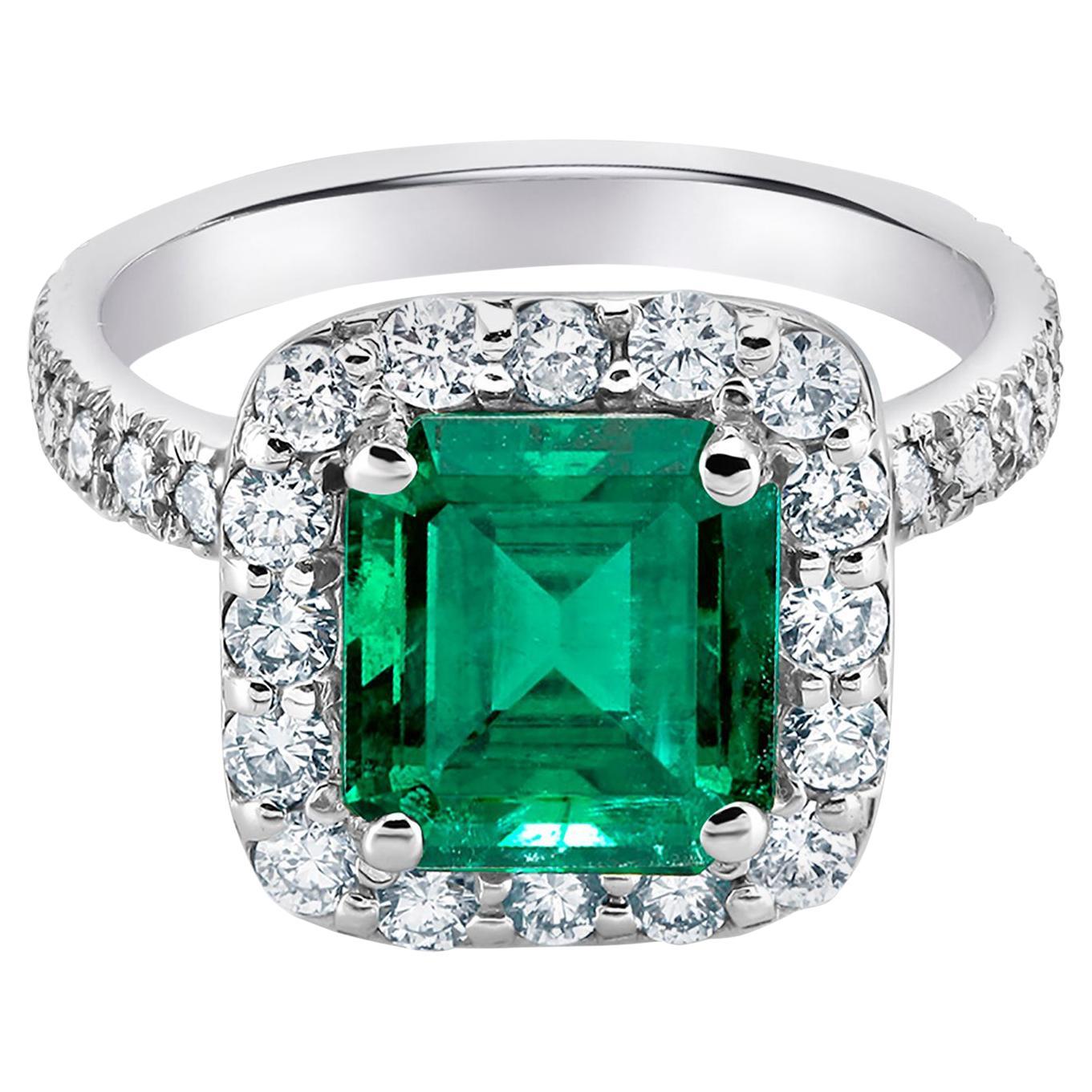 Colombia EC Emerald Diamond Platinum Cocktail Ring with Certificate
